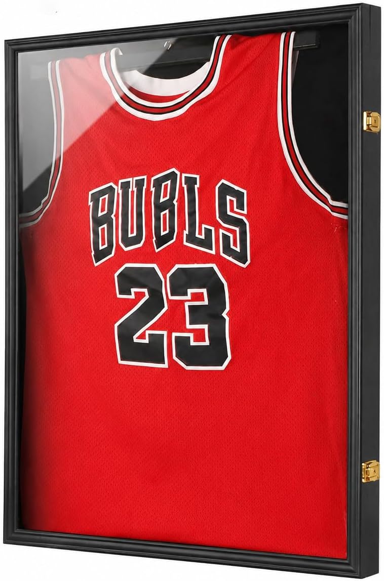 Detalle de Jinchuan Large Jersey Display Case, Wood Frame, UV-Protection Acrylic, Locks