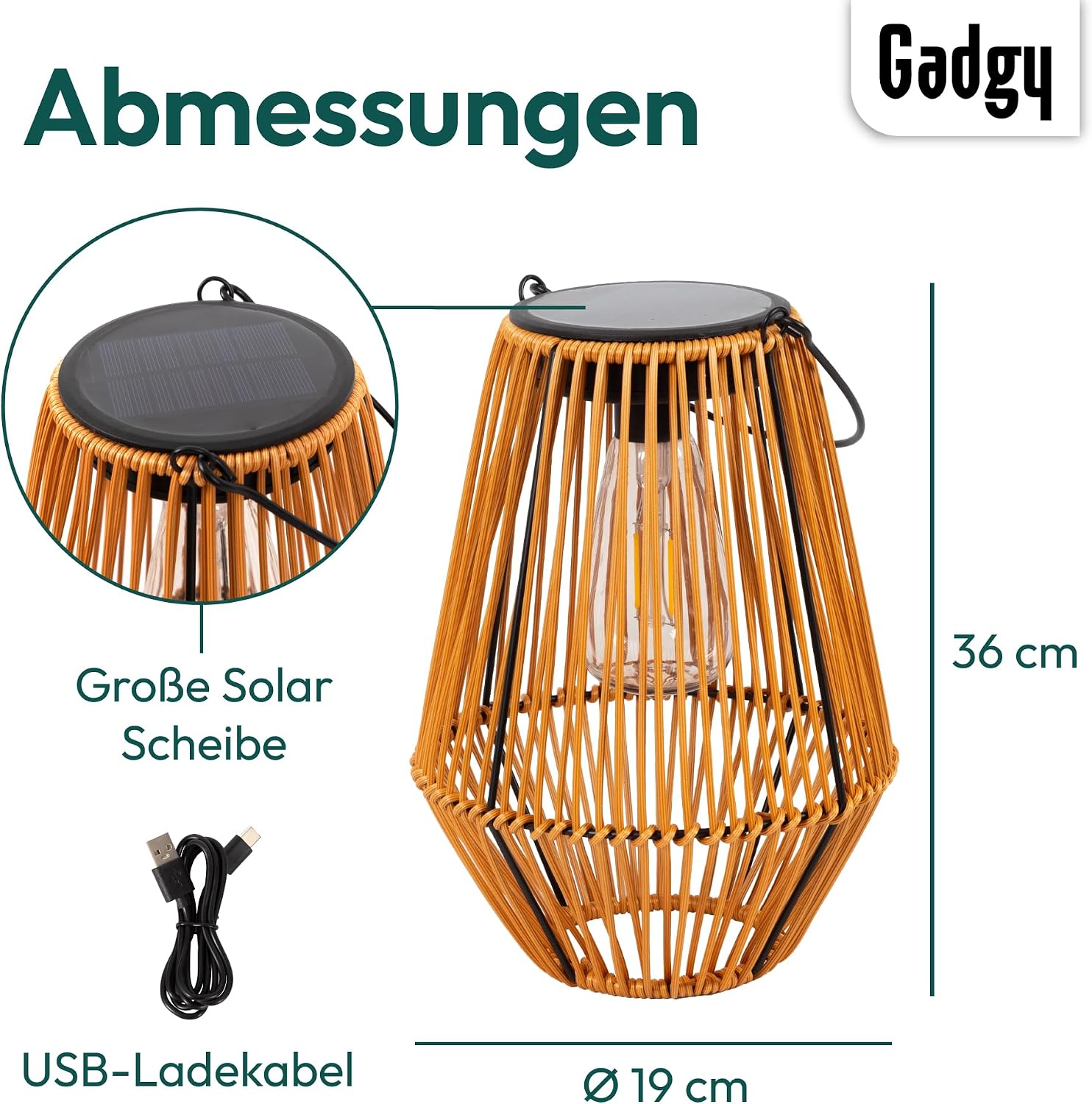 Detalle de Gadgy Solarlampe für Außen Garten – wetterfeste Solar-Laterne in Rattan-Optik mit warmweißem LED-Licht