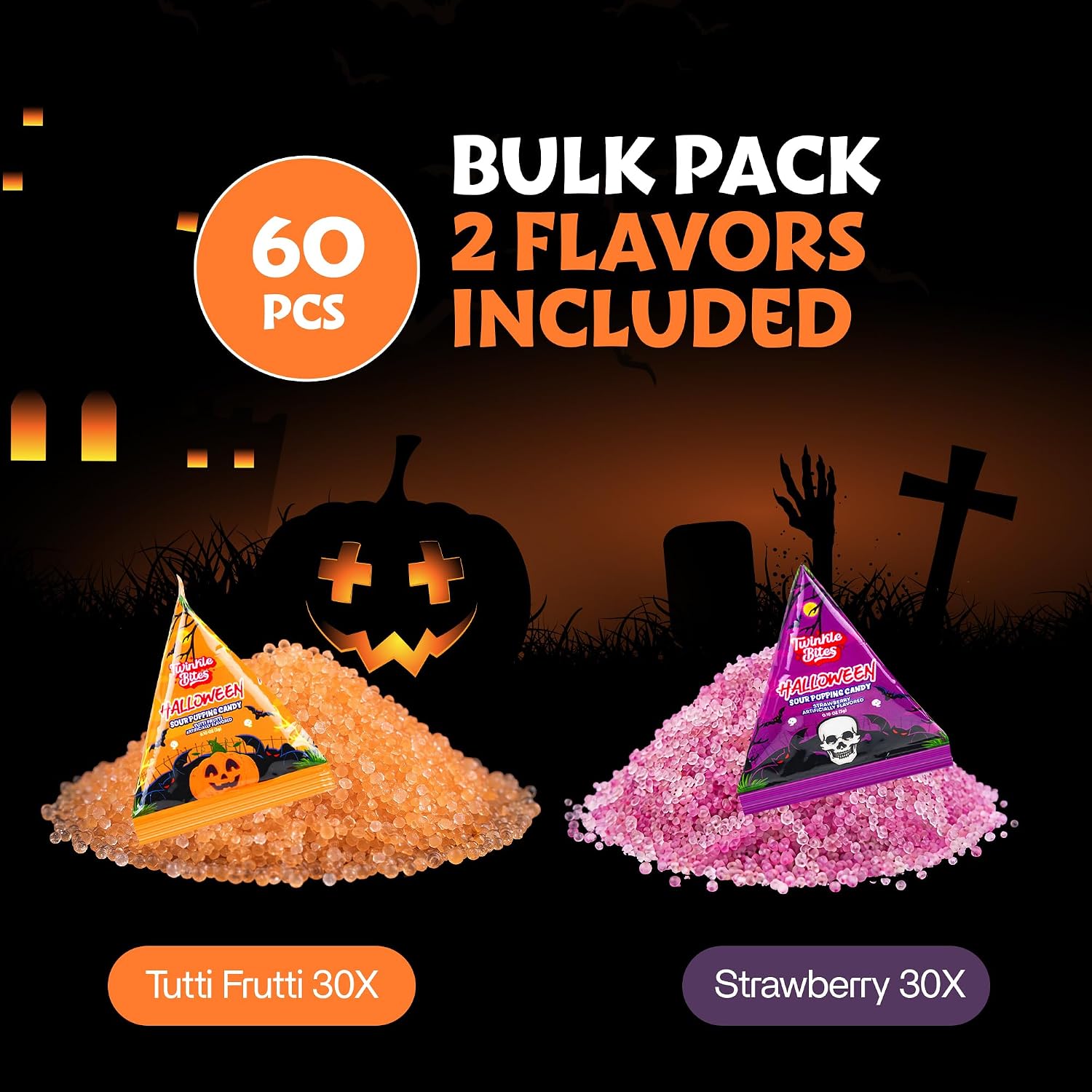 Detalle 2 de Twinkle Bites 60-Pack Halloween Sour Popping Candy, Individually Wrapped