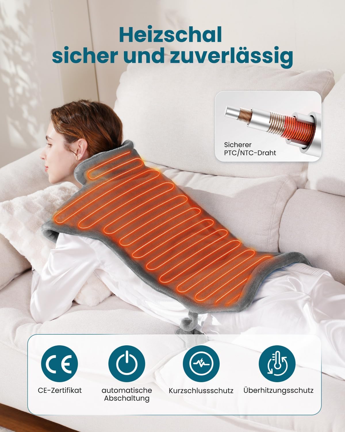 Thumbnail 3 de KNQZE gewichtetes Heizdecke – Heizkissen mit 10 Wärmestufen, 4 Timer, 60 × 85 cm, waschbar