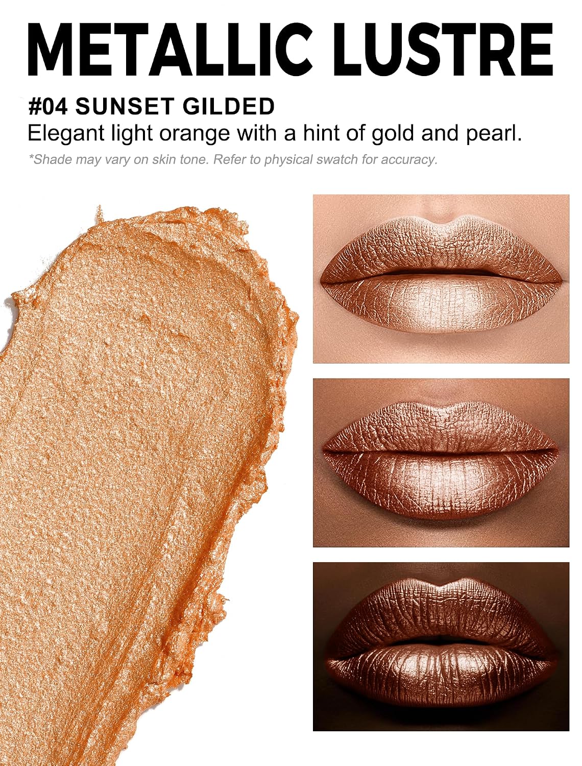 Detalle de Anglicolor Glitzer Metallic Lippenstift „04 SUNSET GILDED“ – pflegender, cremiger Satin-Look mit Metallic-Glanz