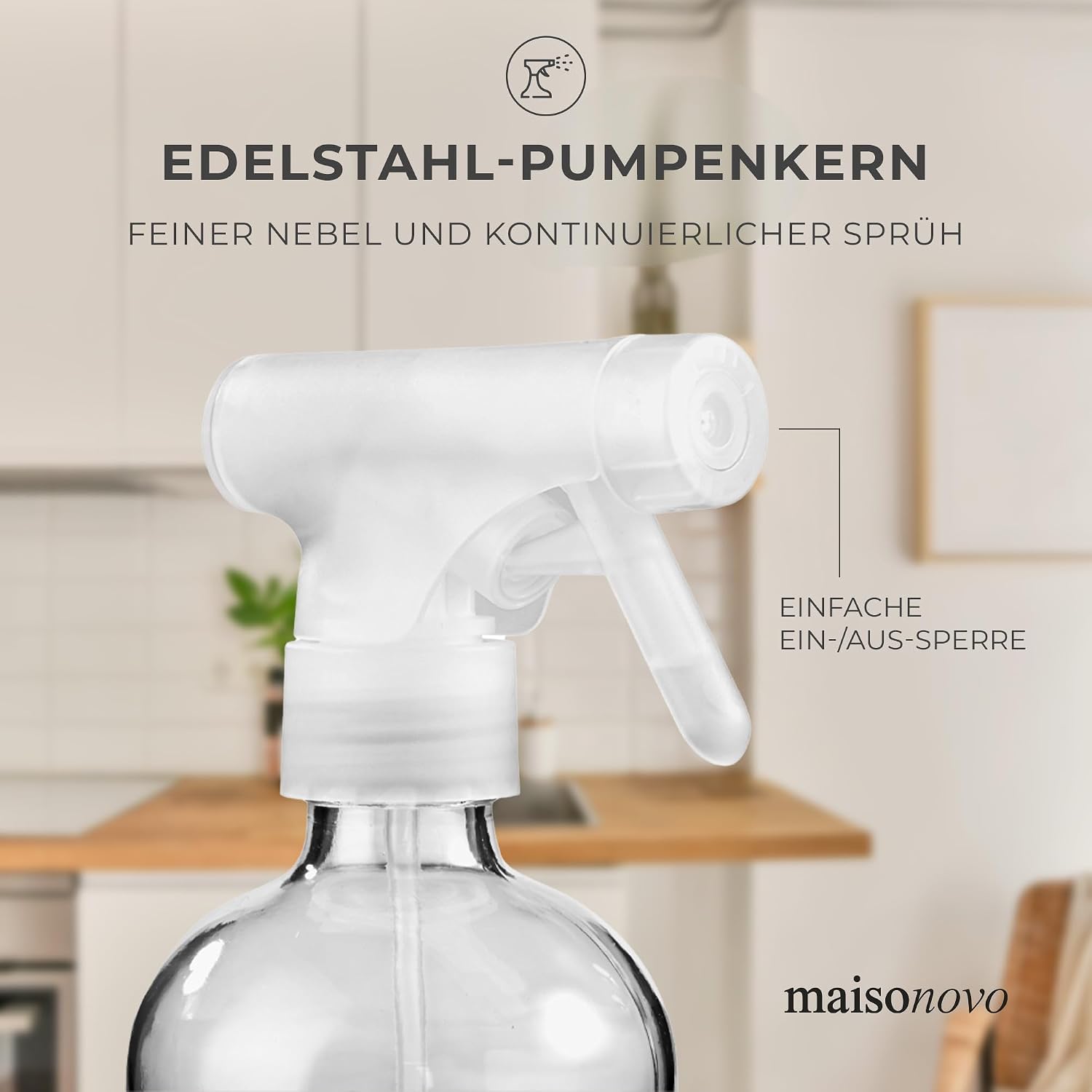 Detalle de MaisoNovo Glas-Sprühflasche 500 ml im 2er-Set – Klar, inkl. 16 Etiketten