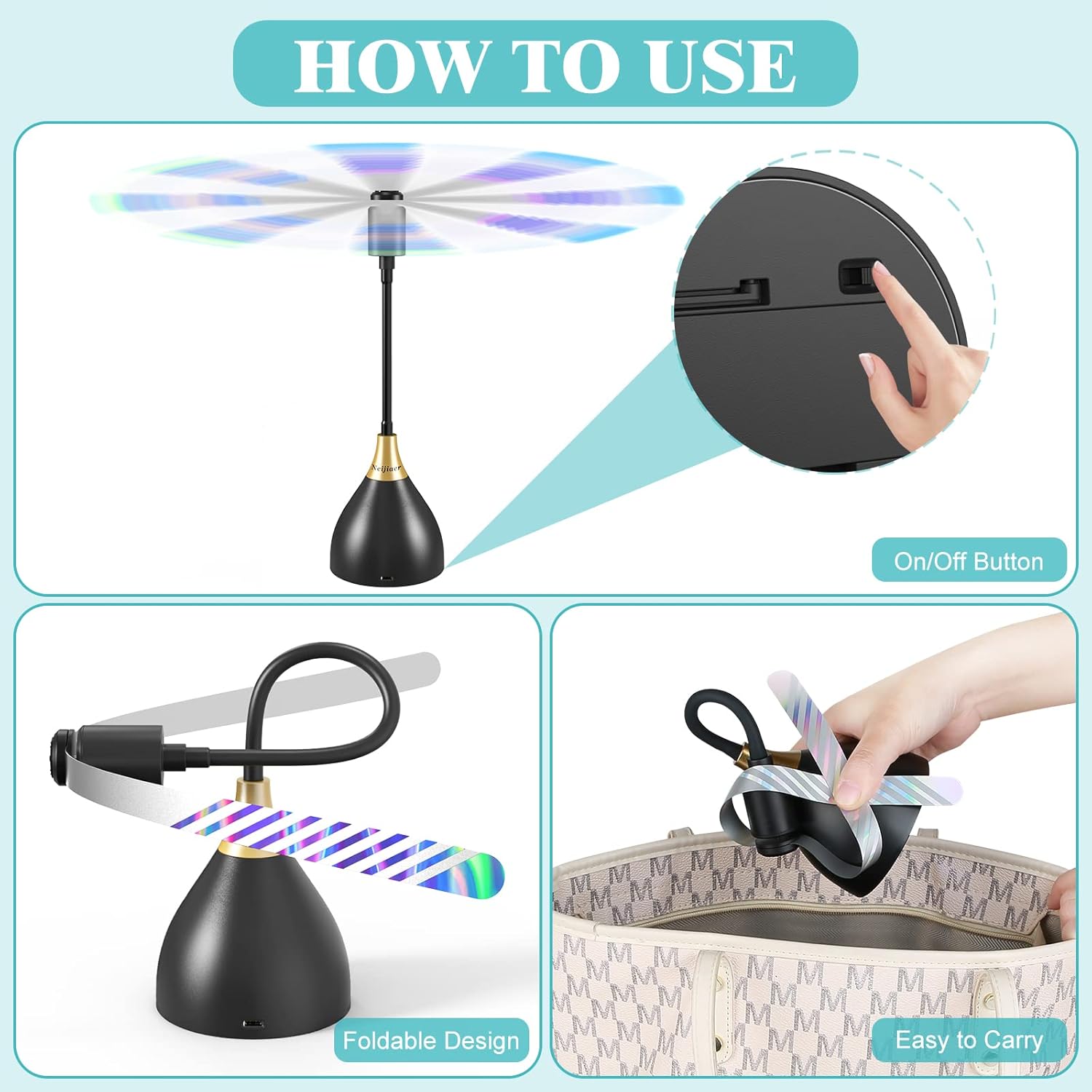 Thumbnail 2 de Neijiaer Fly Fans for Tables (3 Pack) – USB or Battery Powered portable fly repellent fans for picnics, BBQs and parties