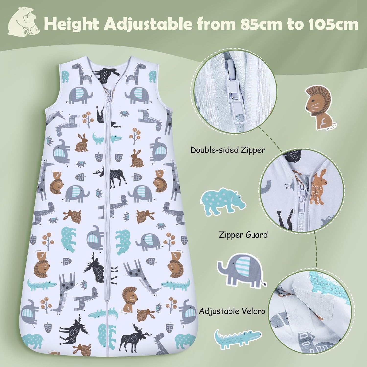 Thumbnail 1 de Lictin Baby Sleeping Bag 0.5 Tog – 100% Cotton, 2-Pack Sleep Sack for 18–36 Months