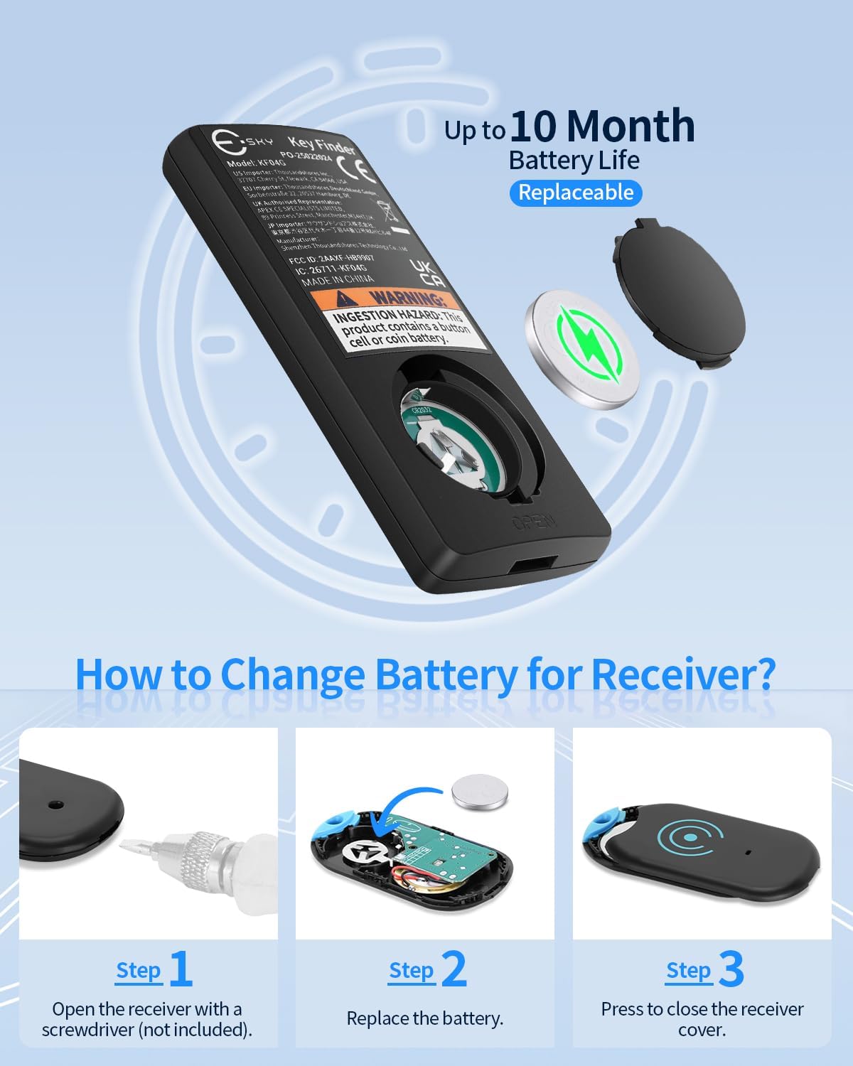 Thumbnail 3 de Esky Ultra Slim Key Finder with 80dB sound and 4 receivers (wallet & remote locator)