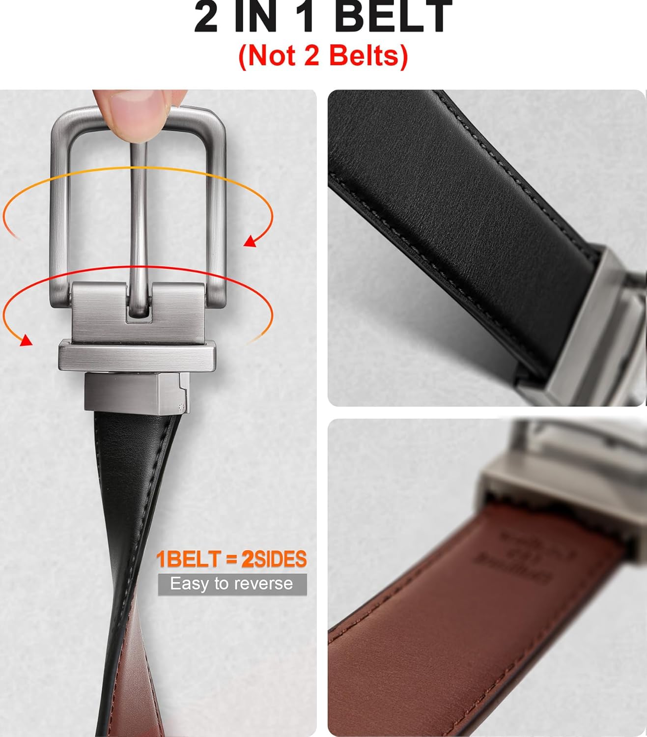 Thumbnail 1 de BULLIANT Men’s Reversible Leather Belt (1.25in) in Black & Brown