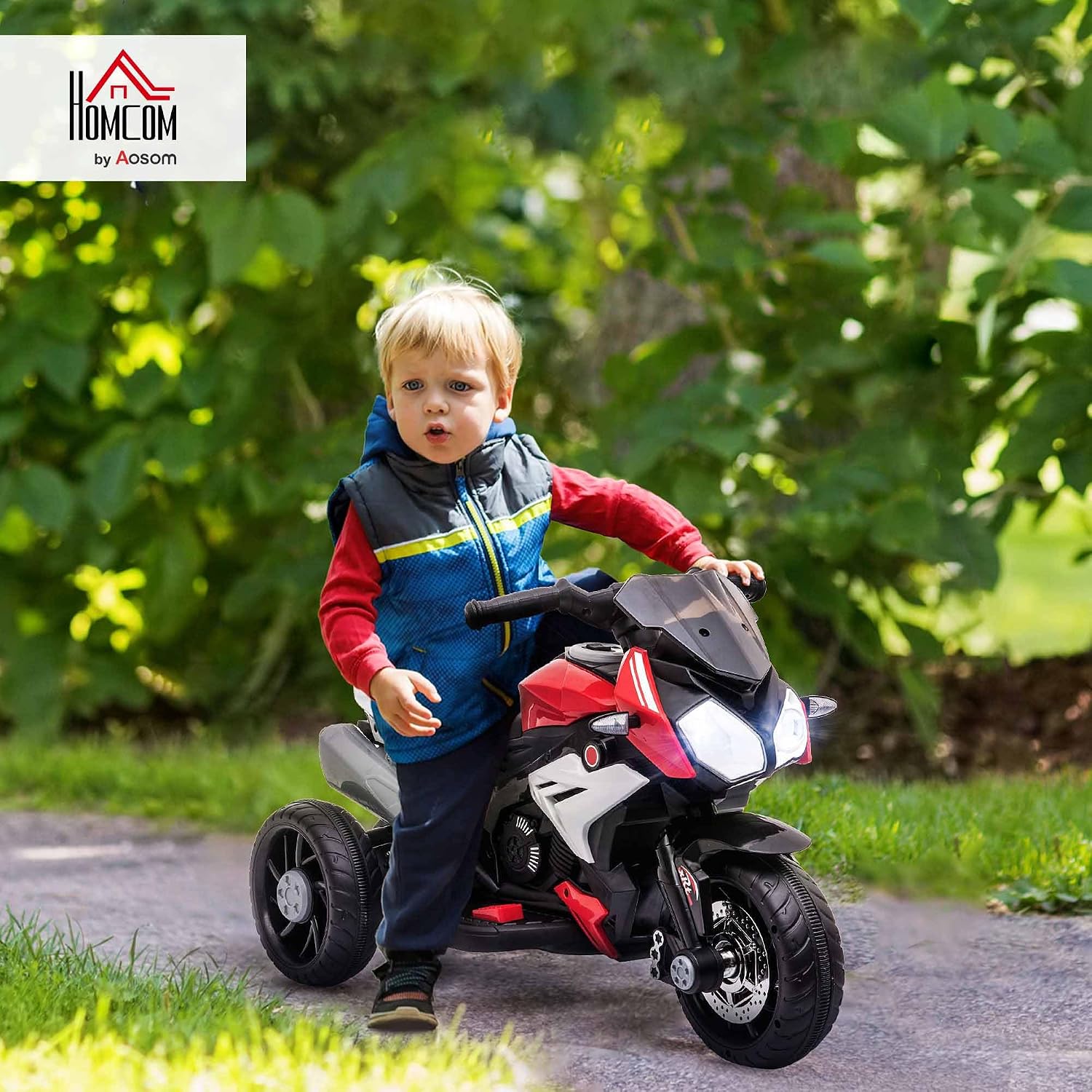 Detalle 2 de HOMCOM 370-103V90RD elektrische kindermotorfiets, 3 wielen, 6 V en lichteffecten