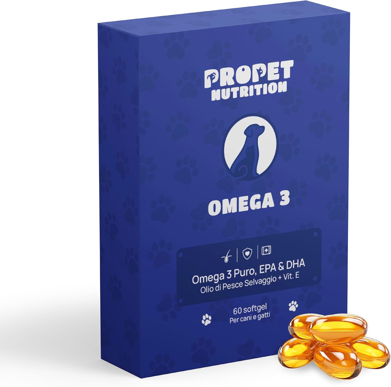 Detalle de Omega 3 Cani e Gatti. 60 Capsule: olio di pesce selvaggio con vitamina E per pelle, pelo, cuore e articolazioni