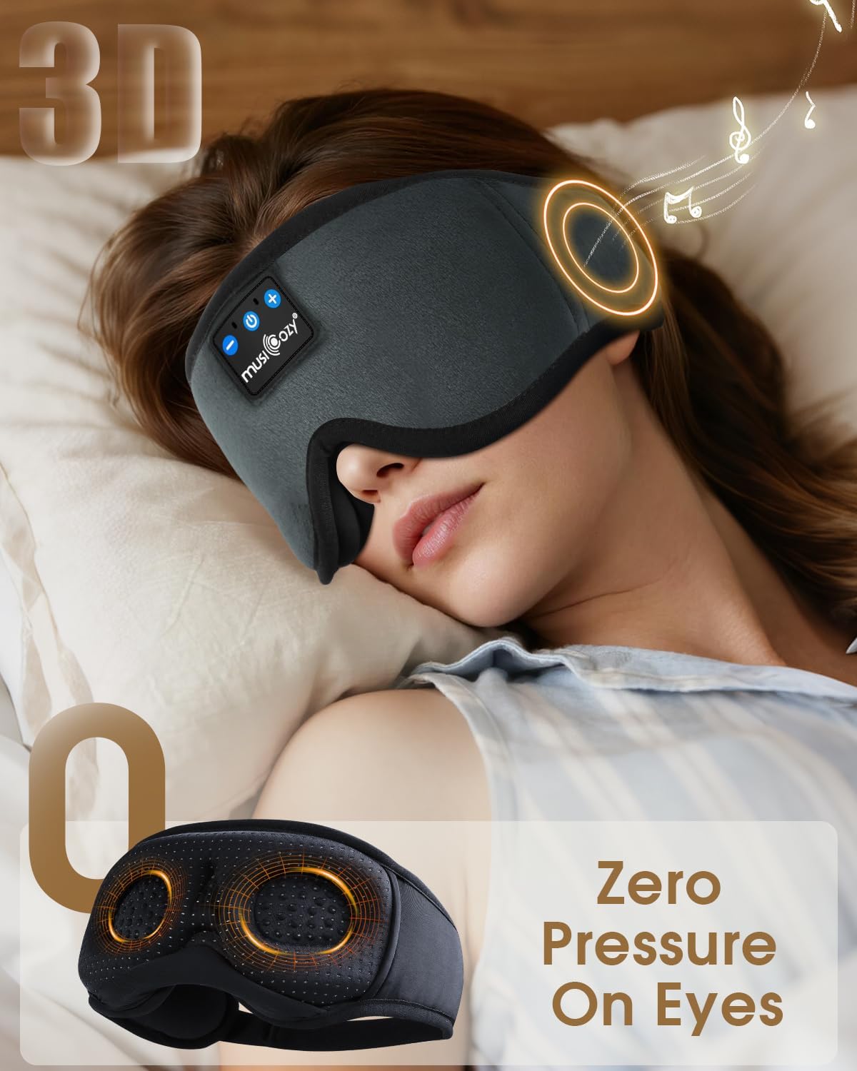 Detalle 1 de MUSICOZY 3D Bluetooth Sleep Mask Headphones 16H