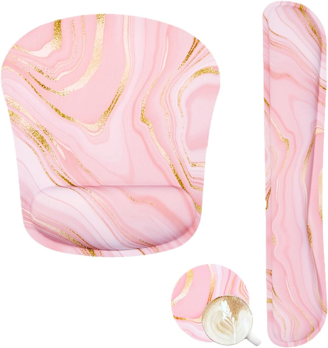 Detalle de Yunoble SDB2-FSD Ergonomic Keyboard Wrist Rest and Mouse Pad Set, Pink Fluid
