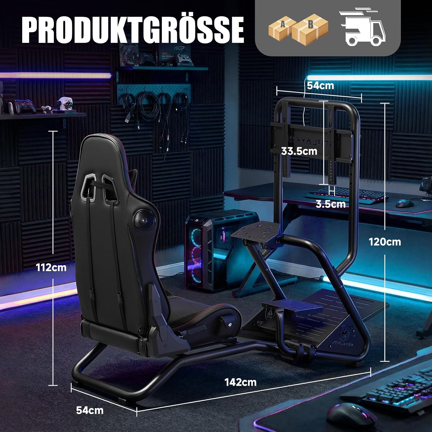 Detalle de GTPLAYER Simulator Cockpit: Vielseitiges Rennsimulator-Lenkradständer-System mit 3D-Sound