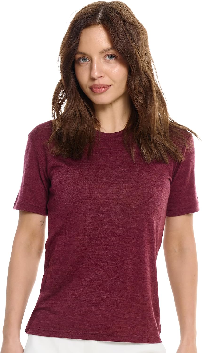 Detalle de Merino.tech Damen Merino-Shirt 100% Merinowolle (Kurzarm) für Wandern