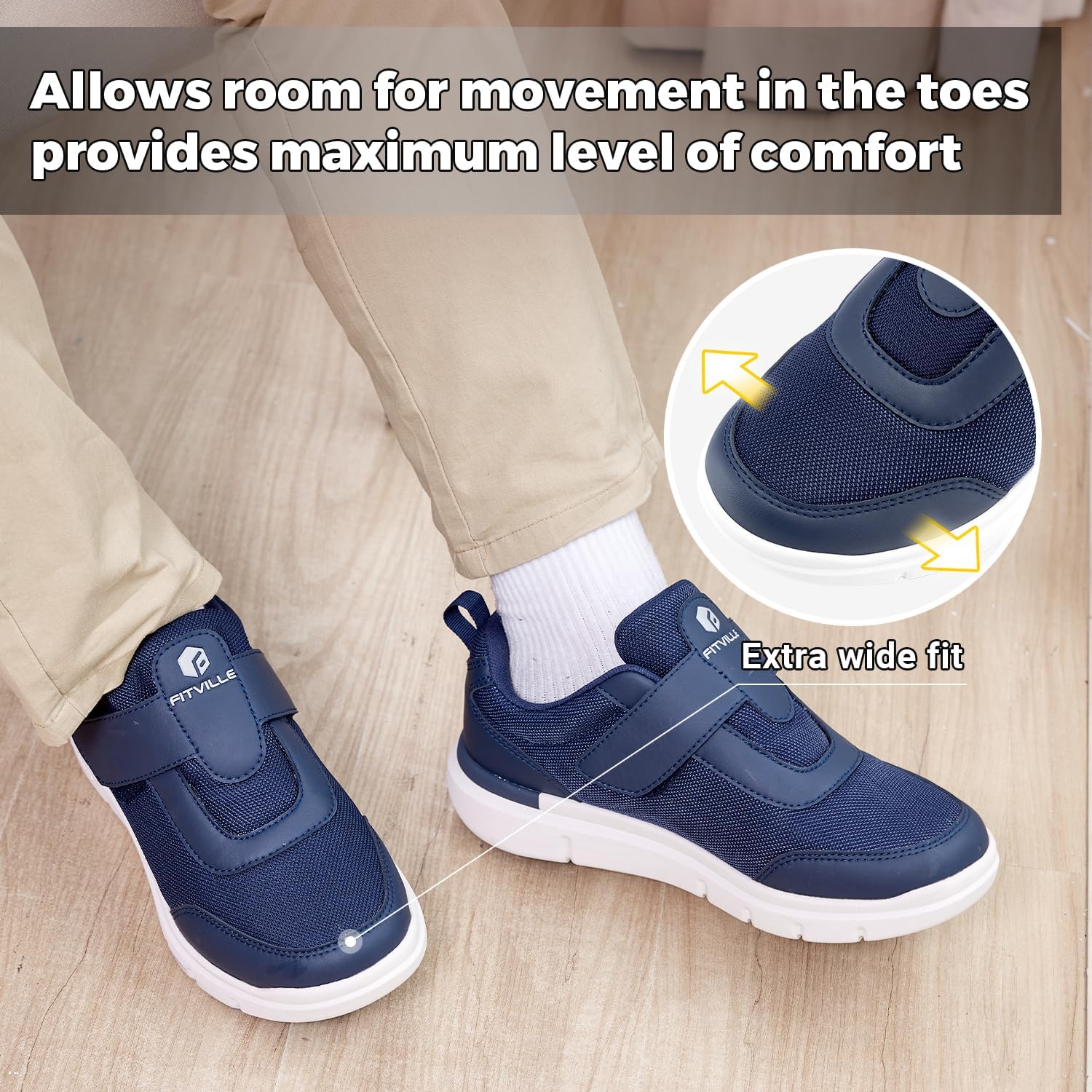Thumbnail 4 de FitVille Diabetiker Schuhe für Herren Extra Weit mit Klettverschluss (offener Schaft) – Gesundheits-Sneaker in Schwarz, Blau, Grau