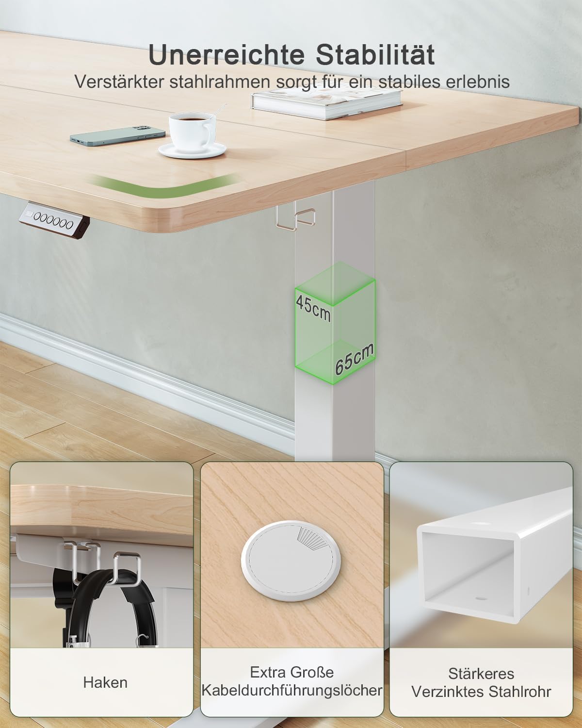 Thumbnail 4 de JUMMICO Höhenverstellbarer Schreibtisch 100×60 cm