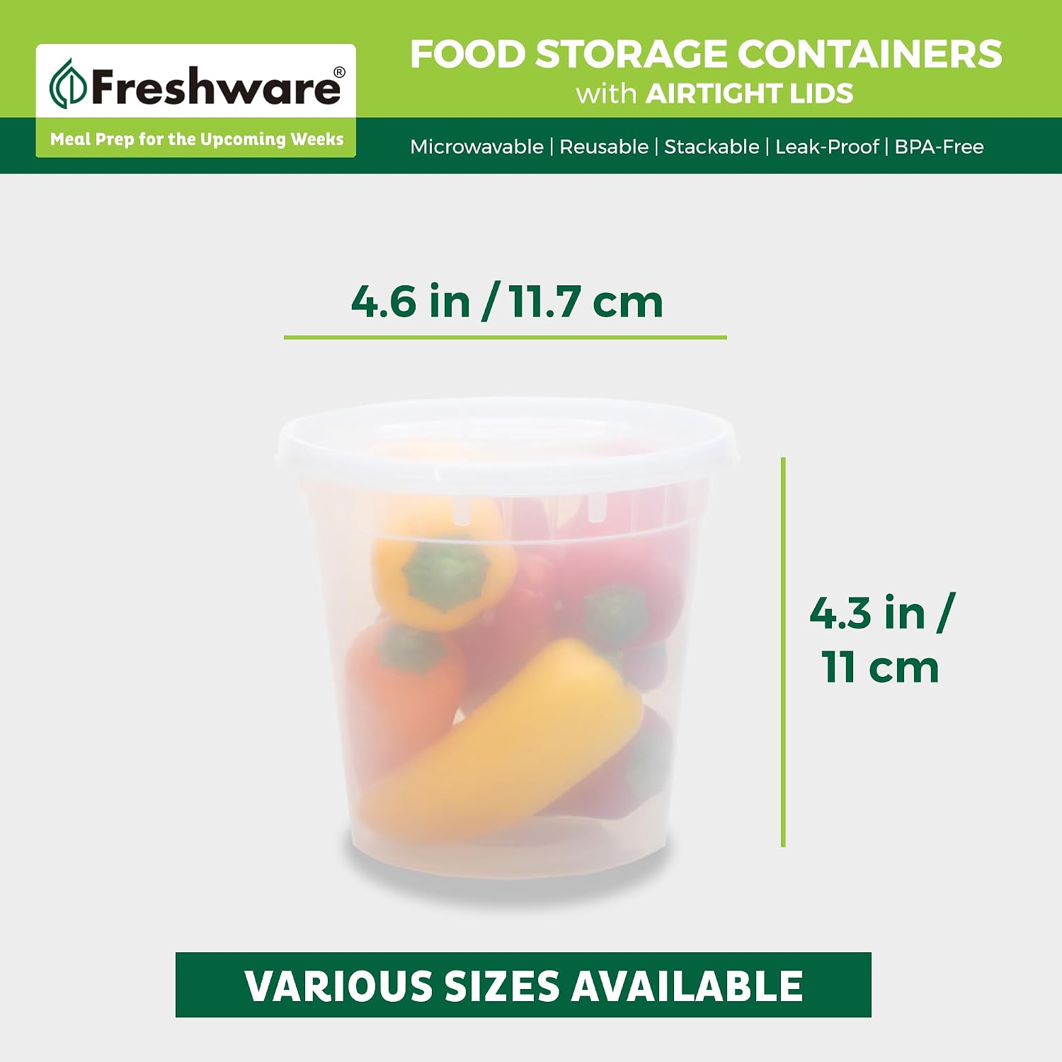 Detalle de Freshware 24 oz Food Storage Containers (48-count) — Leakproof, BPA-free Deli Containers for Meal Prep, Soup, and Slime