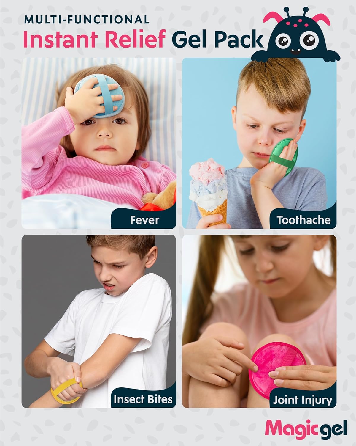 Detalle 2 de Magic Gel Poche de gel chaud/froid pour enfant – Lot de 4 compresses réutilisables