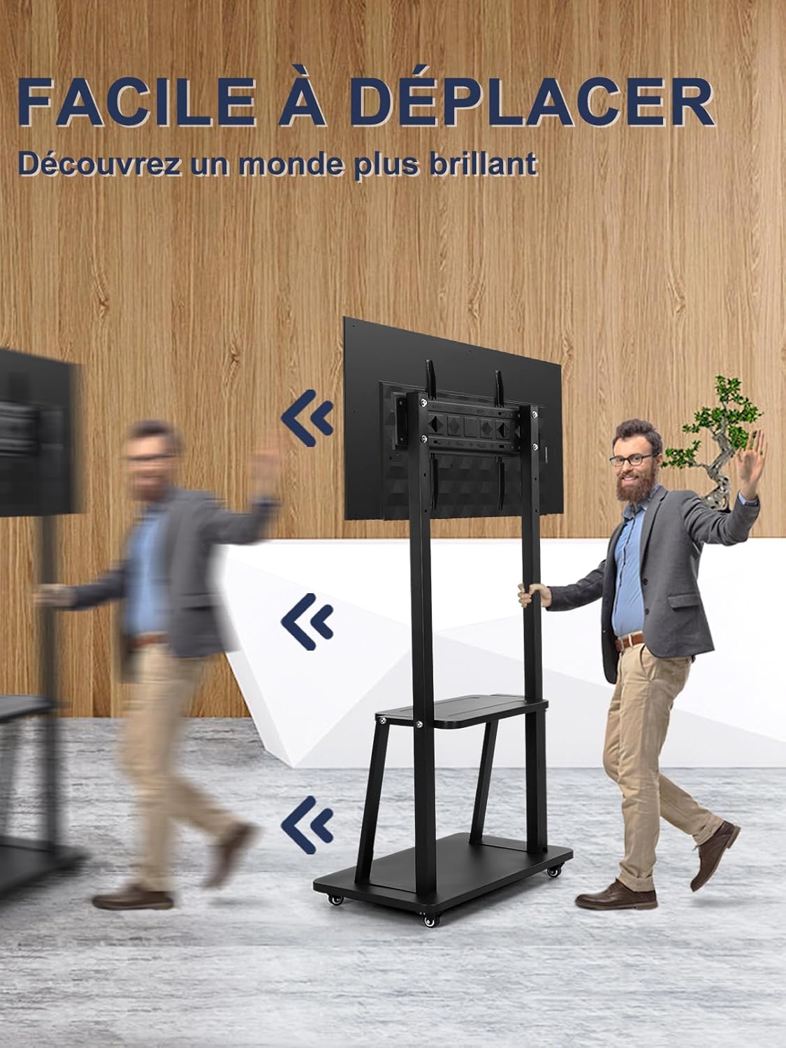 Thumbnail 2 de Support TV sur pied roulant pour 32–75 pouces – Meuble TV blanc avec étagère et roues verrouillables
