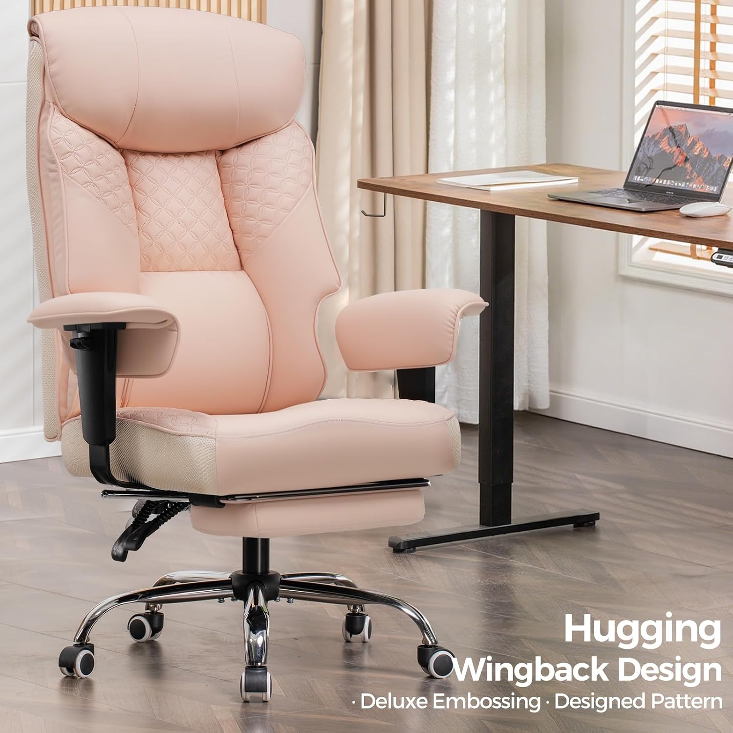 Detalle de COMHOMA CH810 Gaming Chair, Pink PU Leather, 3D Seat Cushion and Footrest