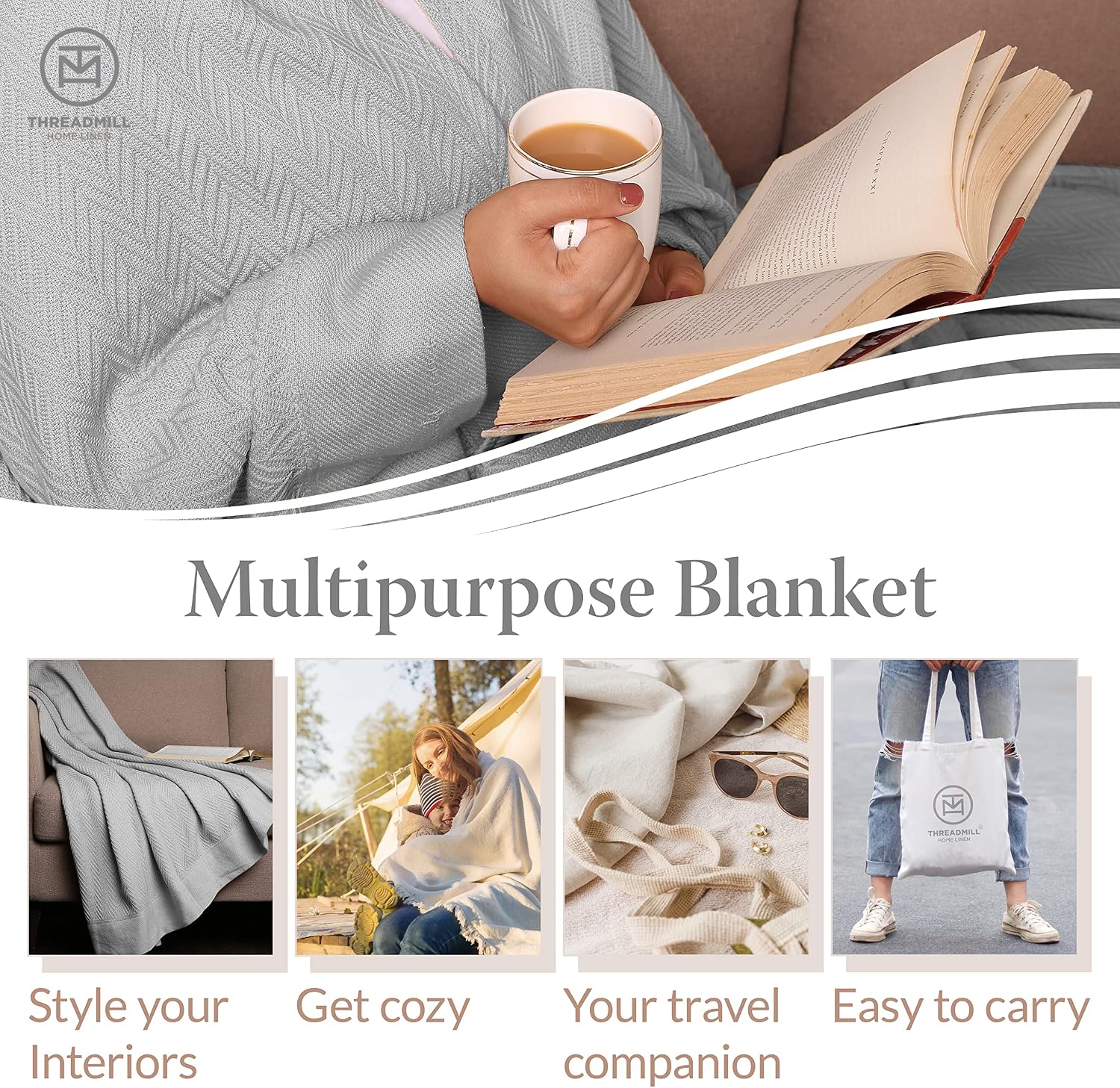 Detalle de Threadmill Luxury Cotton King Size Blanket 100% Cotton