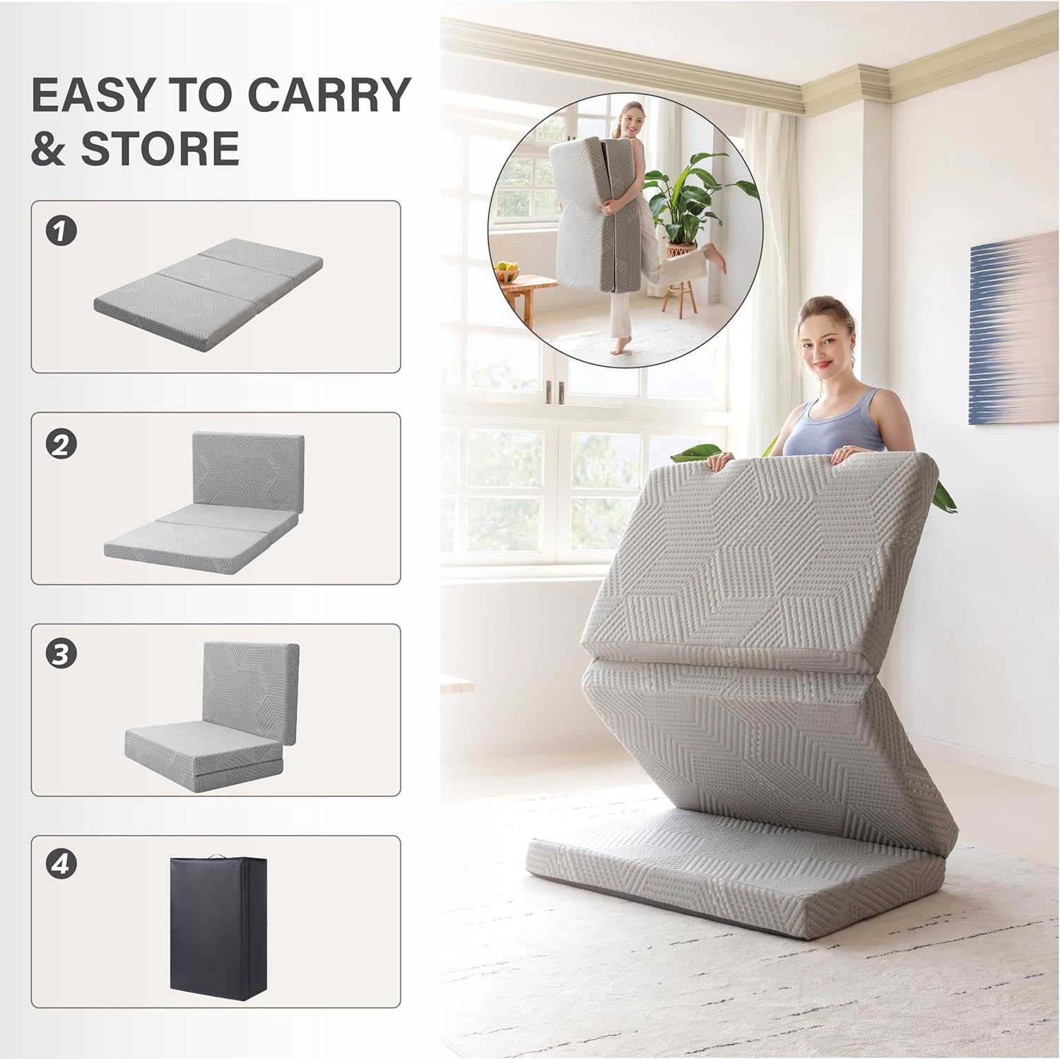 Thumbnail 4 de MLILY 4-Inch Single Tri-Fold Memory Foam Topper