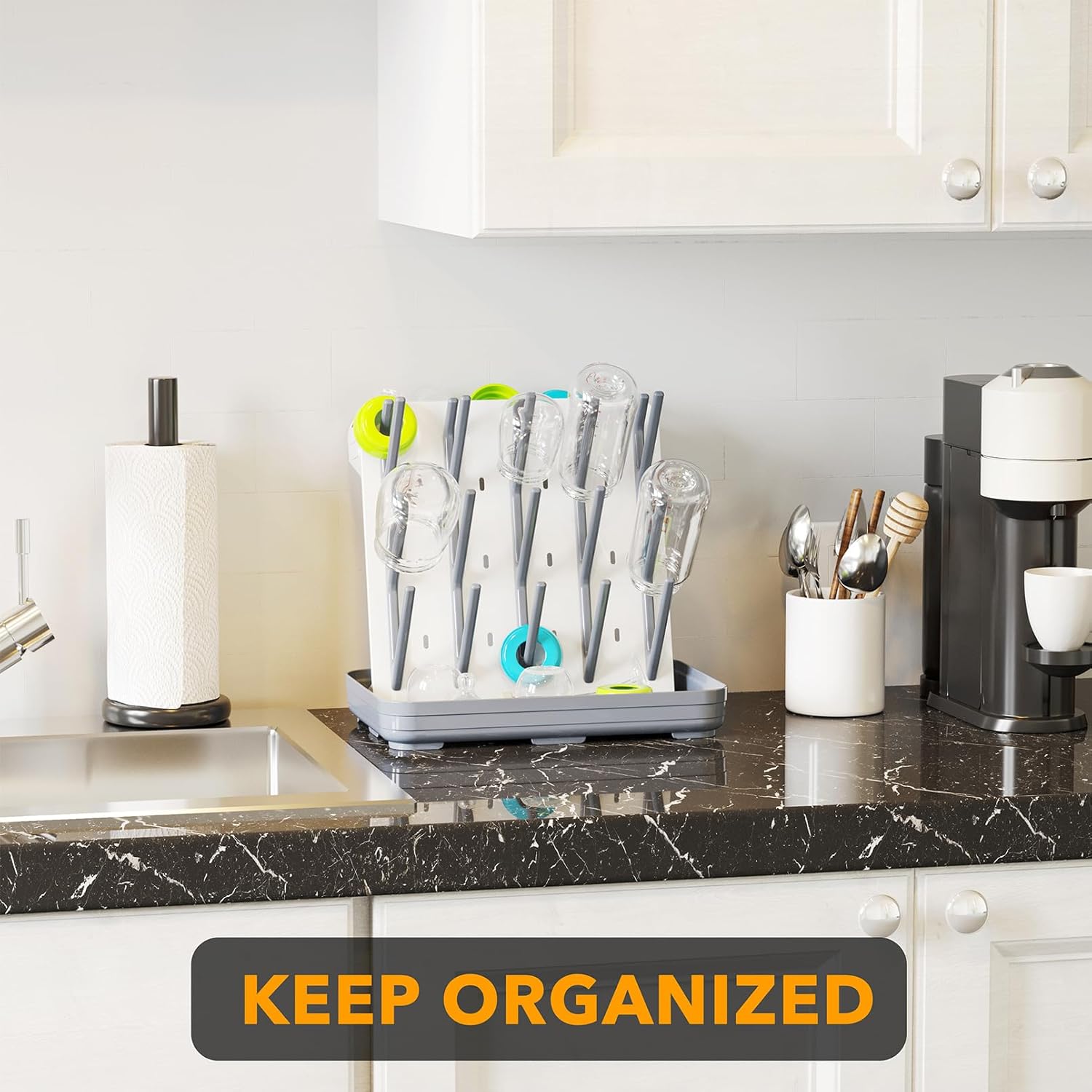 Thumbnail 6 de SpaceAid Abtropfgestell für Babyflaschen mit 20 Haken – platzsparender vertikaler Flaschenhalter (weiß/grau)