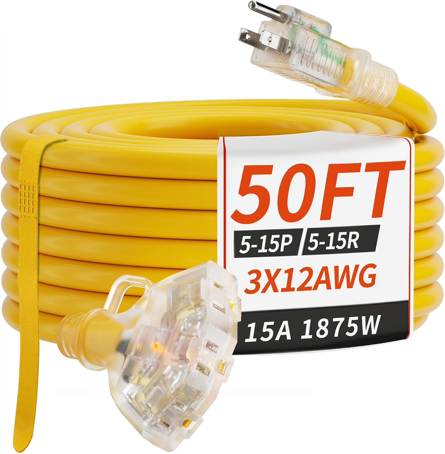 Detalle de PlugSaf PS-50FT-12-3-B-Y 50-Foot 12-Gauge Outdoor Extension Cord