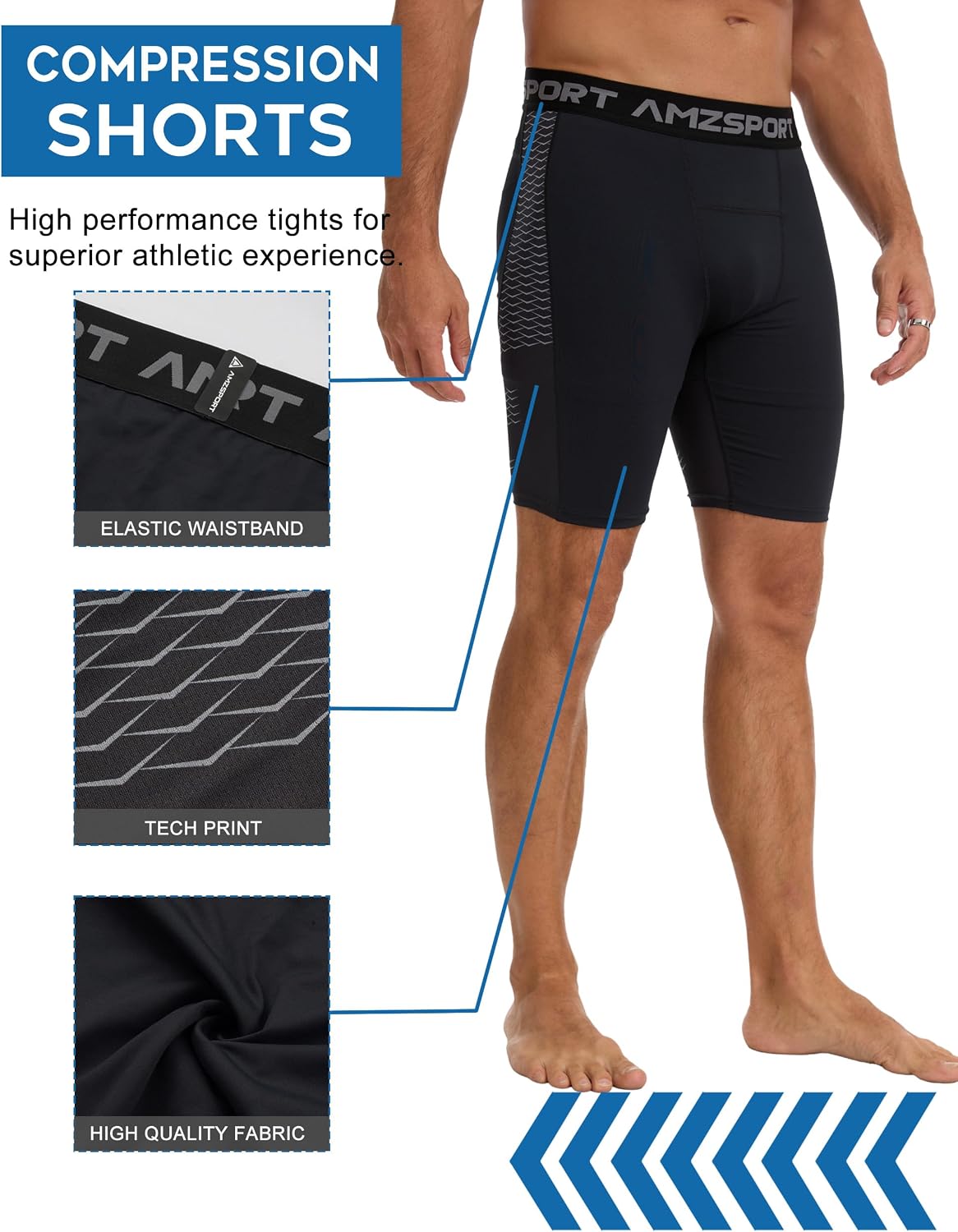 Detalle de AMZSPORT set 1/2/3 pantaloncini da compressione uomo per palestra e running