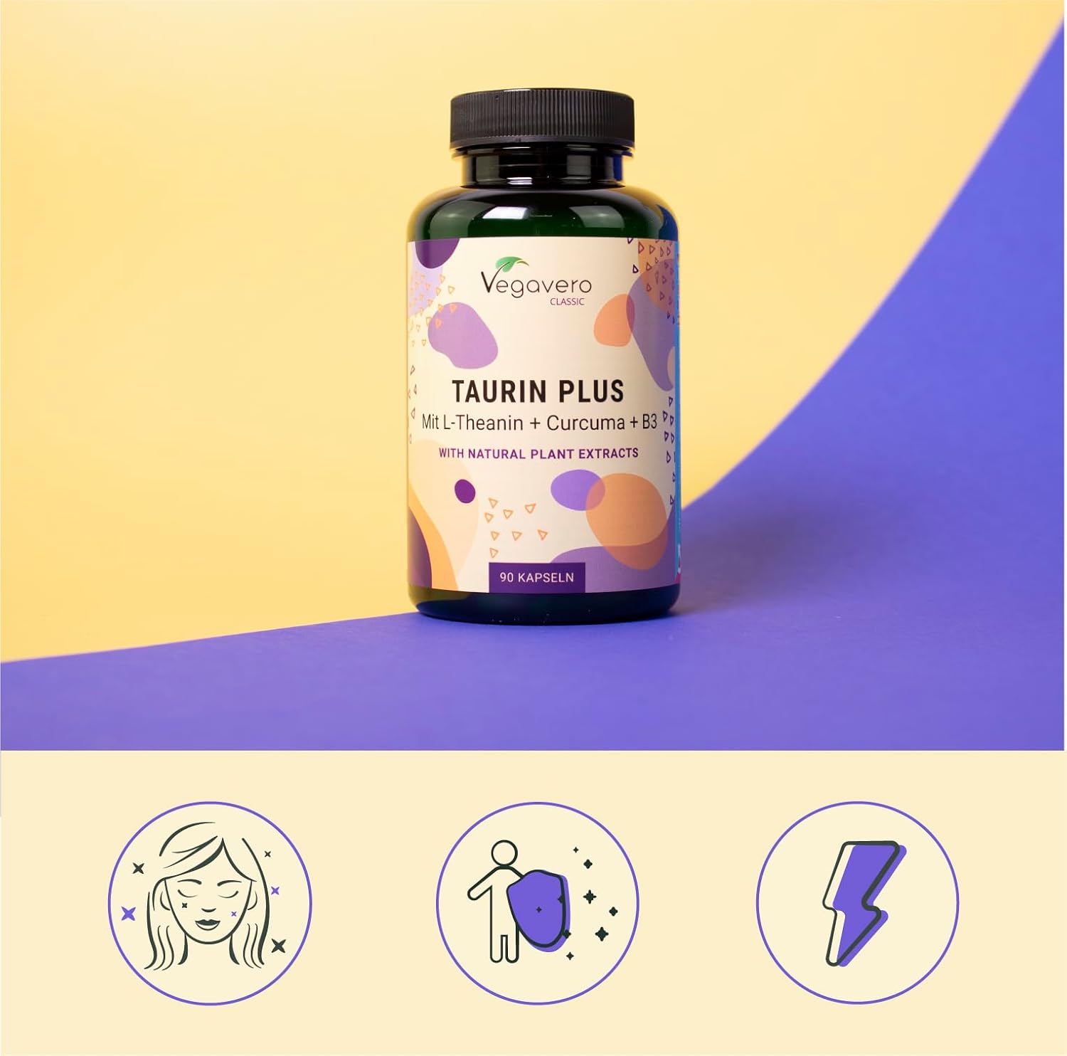 Detalle 2 de Vegavero Taurina 1000 mg | Integratore sportivo Pre e Post-Workout con curcuma, tè verde e L-teanina