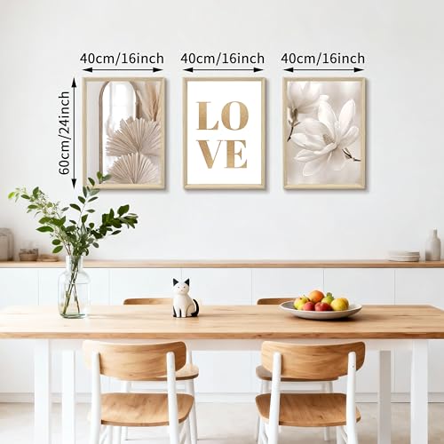 Detalle 2 de 3 Pcs Boho Amor Beige en Lona con Marco – Cuadros Decoración Modernos (40x60 cm) FajerminArt