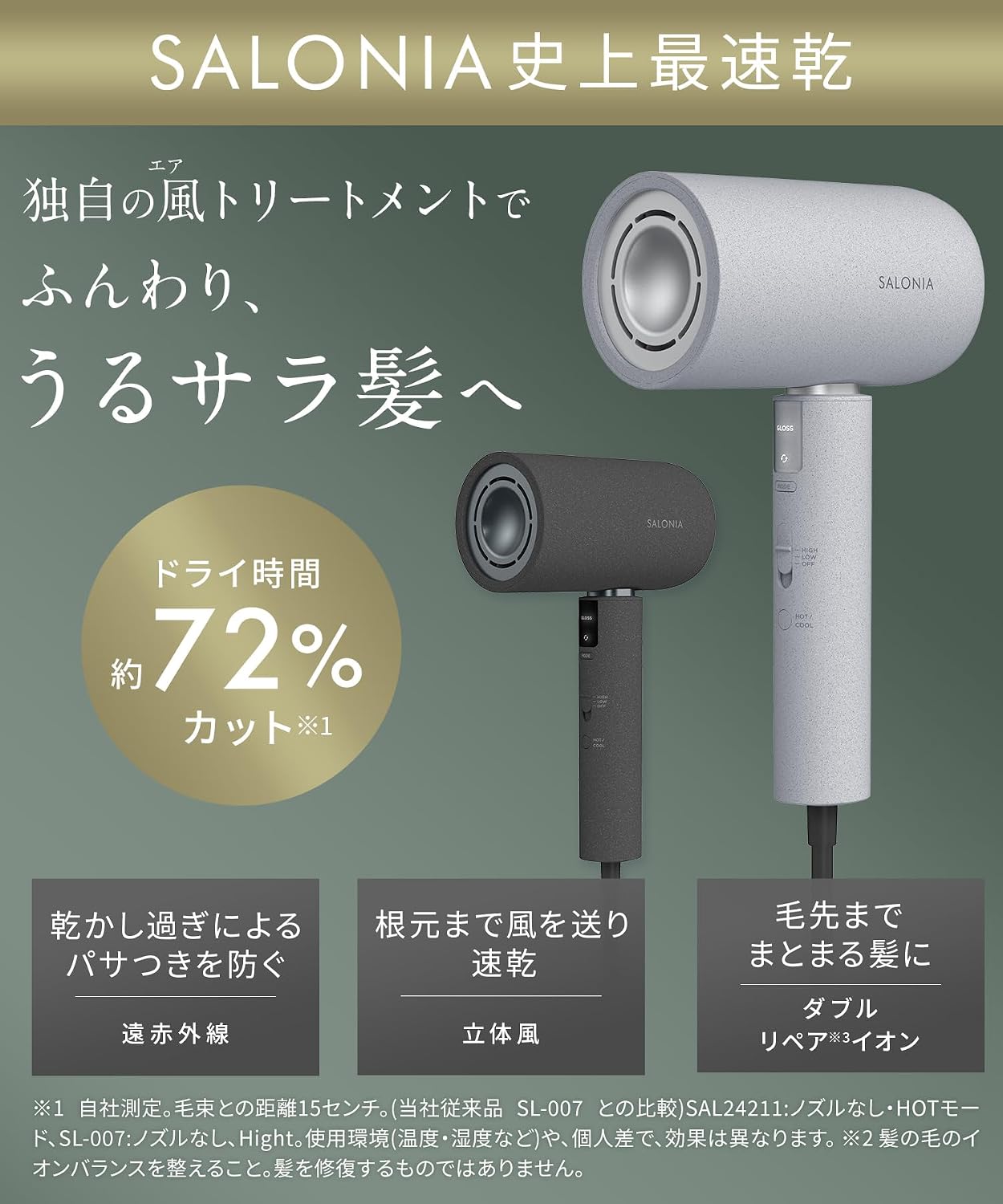 Detalle de SALONIA エアトリートメント ドライヤー グラファイトブラック 1200W・遠赤外線・2つのイオン