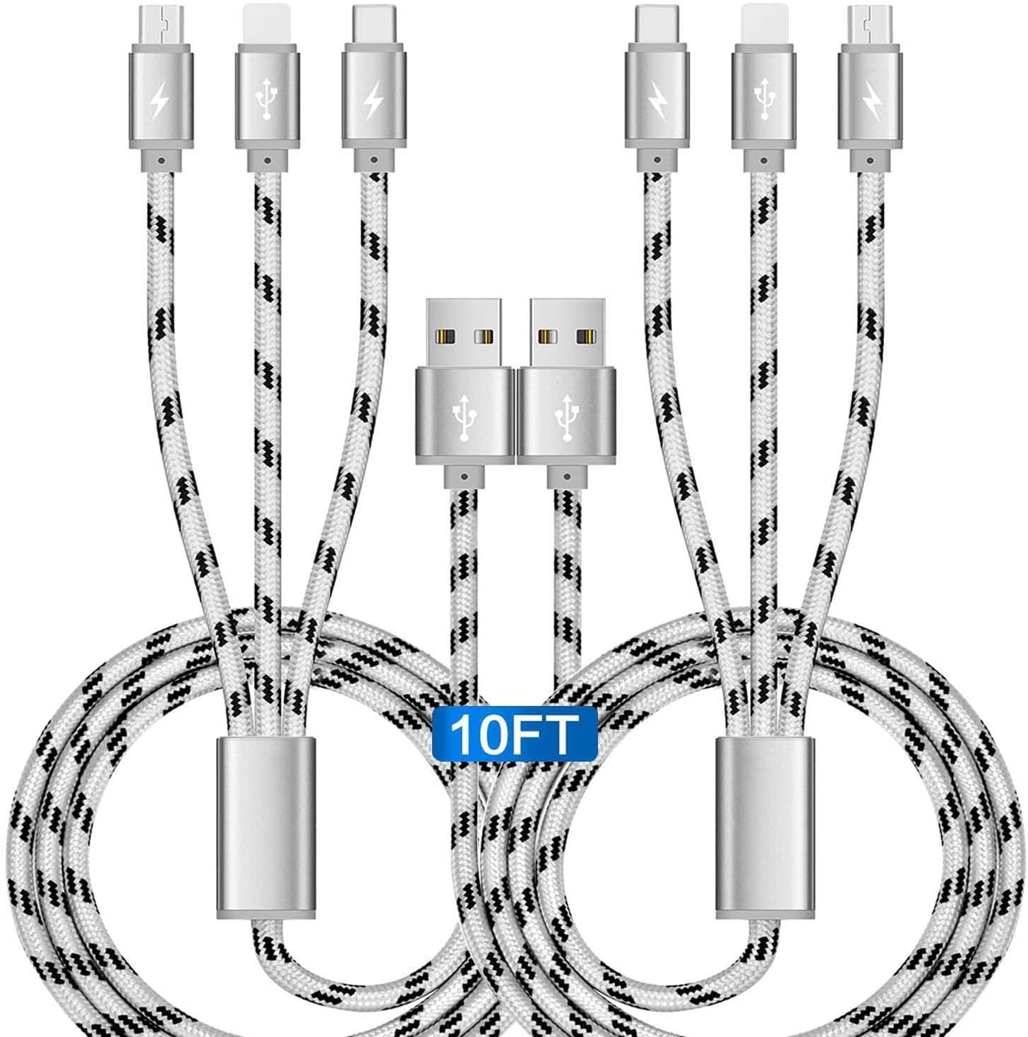 Detalle de ASICEN 3-in-1 10ft Nylon Braided Multi-Charging Cable (2-Pack)