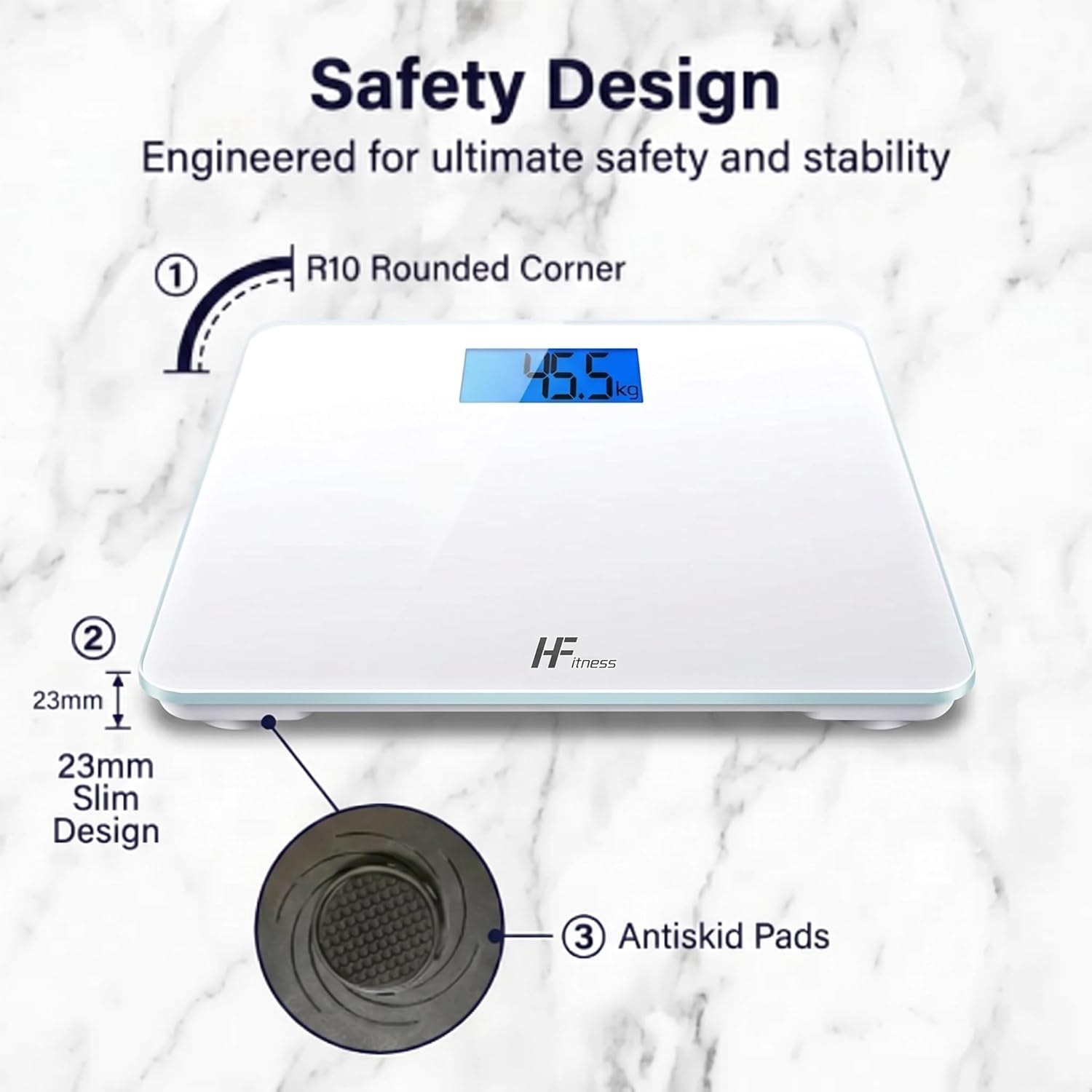 Detalle de HomeFashion HFitness digital bathroom scale (180kg capacity) with backlit display
