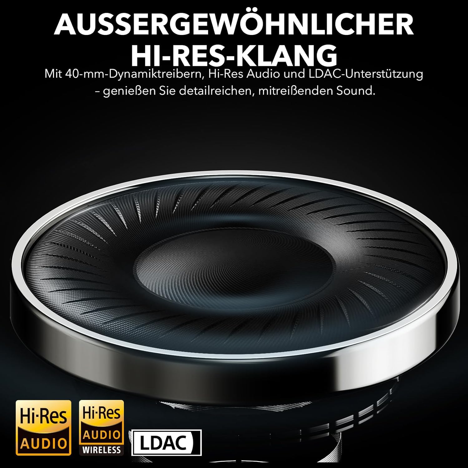 Detalle de 1Mii Y8+ Hybrid ANC Over-Ear Kopfhörer – 100 Stunden Laufzeit, LDAC, App-EQ, Bluetooth 6.0, Biege- und Reisekomfort