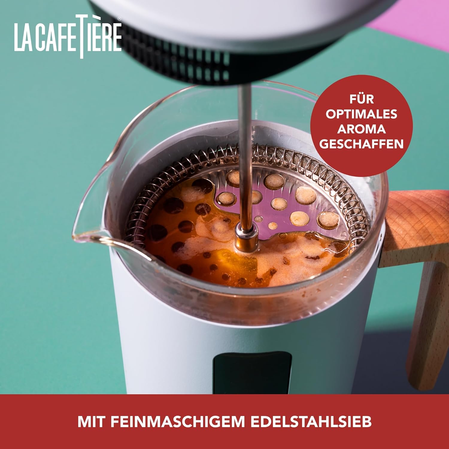Thumbnail 4 de La Cafetière Pisa Kaffeebereiter für 8 Tassen – stilvolle French Press aus Edelstahl mit Holzgriff, 1 L