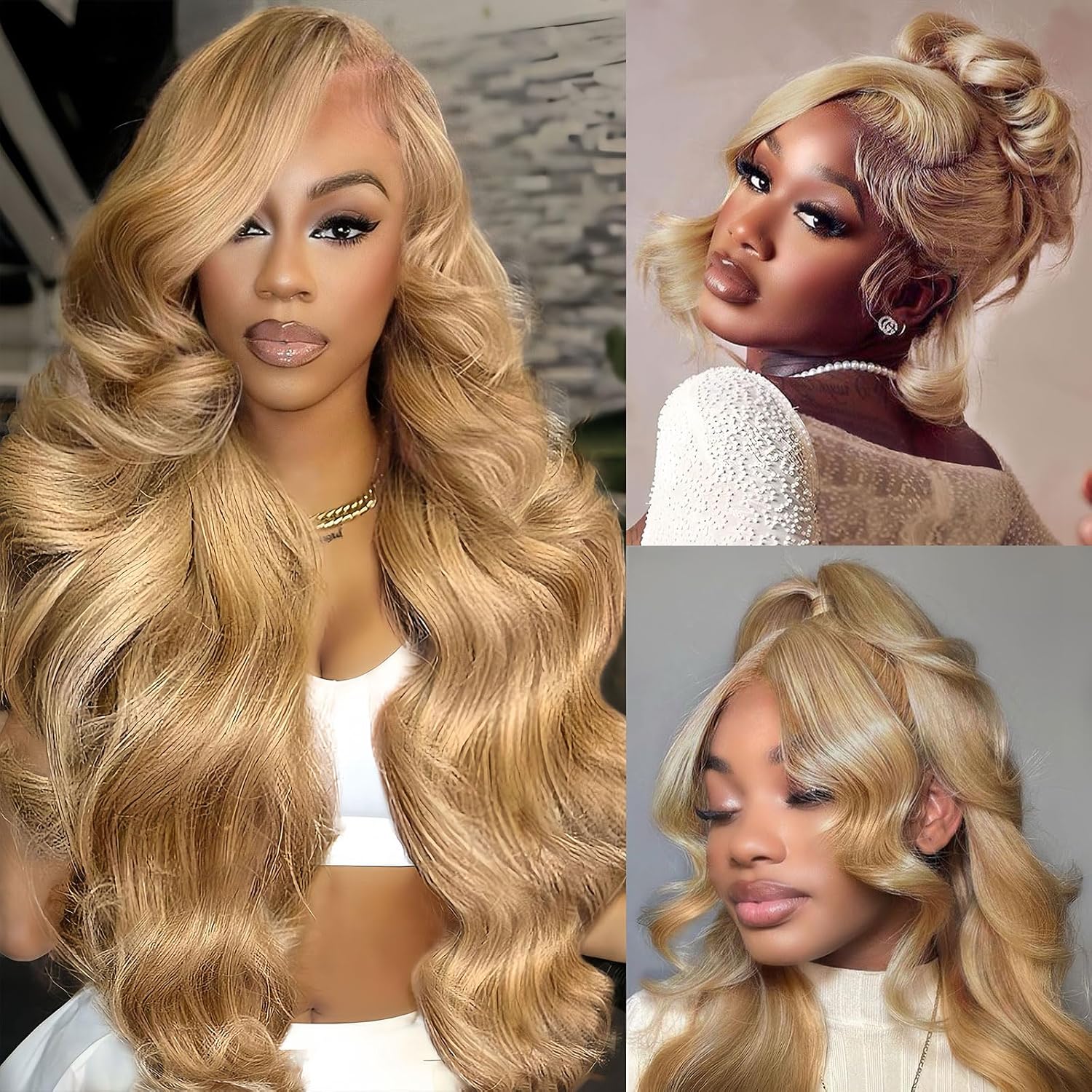 Detalle de Ruaswey 26 Inch 613 13x6 Lace Front Wig – 200 Density Body Wave, 613 Blonde Human Hair, Pre Plucked Hairline