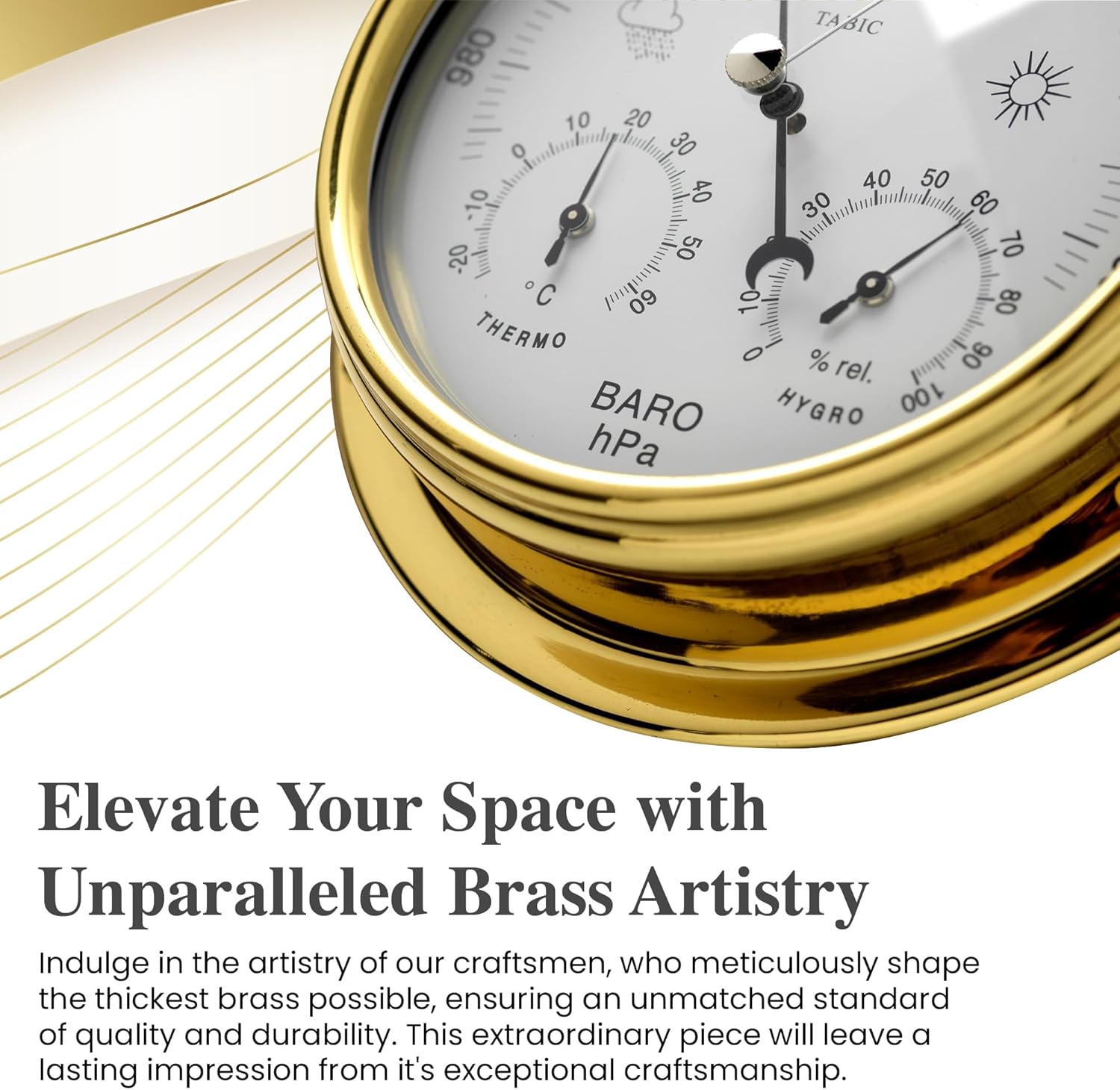 Thumbnail 4 de Tabic Handcrafted Brass Barometer with Built-In Hygrometer, Thermometer and Nautical Clock