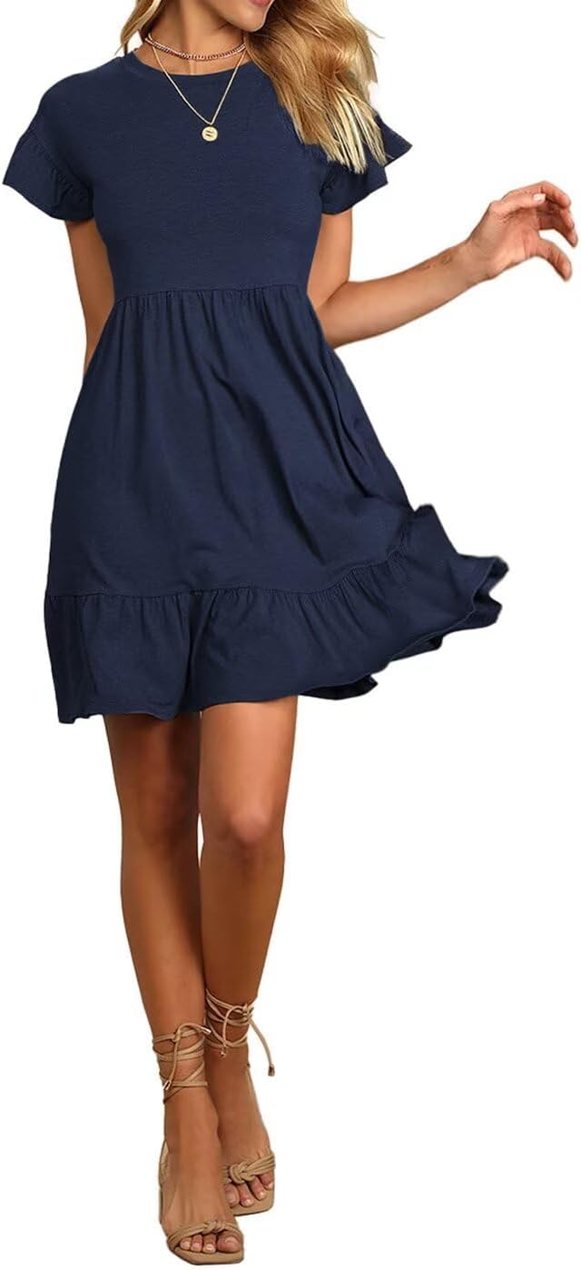 Detalle de LEEDYA Summer Dress for Women – Crew Neck A-Line Midi with Pockets