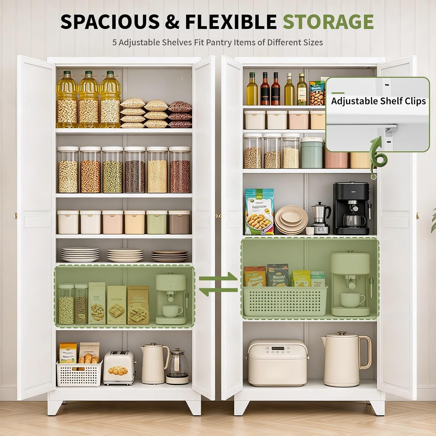 Detalle de Bayunity tyb001 75-Inch Metal Pantry Cabinet with Doors and 5 Adjustable Shelves