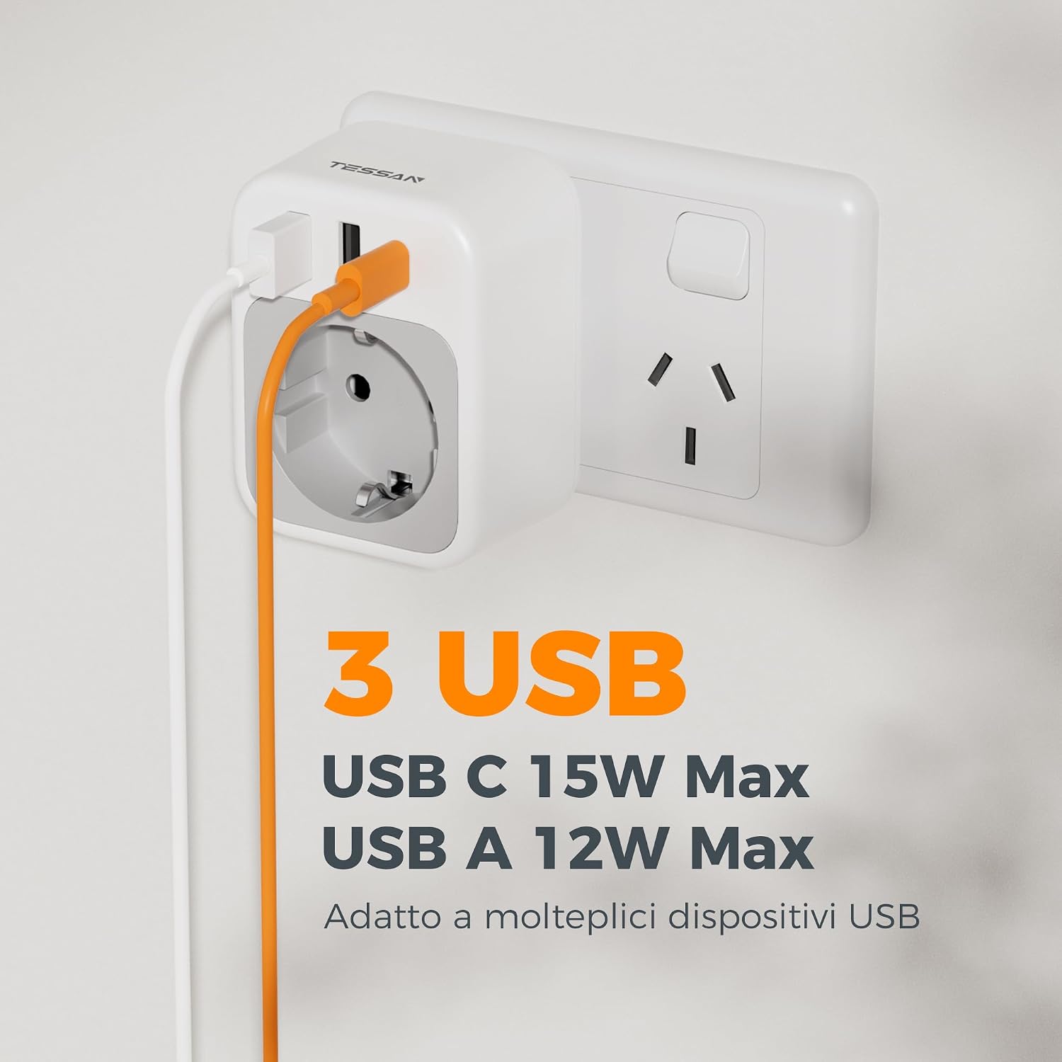 Detalle de TESSAN Adattatore Presa Cina Australia 4 in 1 2 pezzi