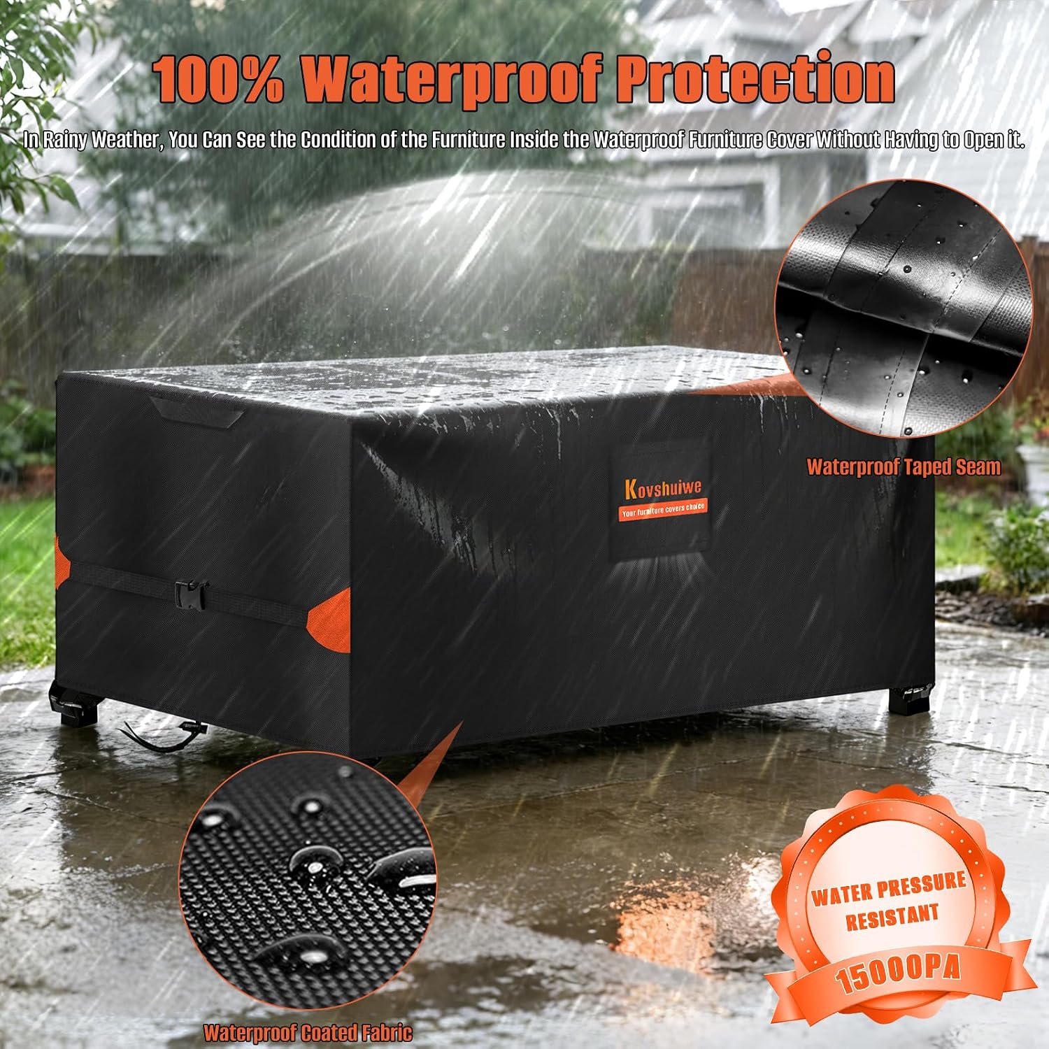 Detalle 2 de Kovshuiwe Copertura per mobili da giardino 280x205x106 cm – Oxford 420D, antivento, anti-UV, impermeabile