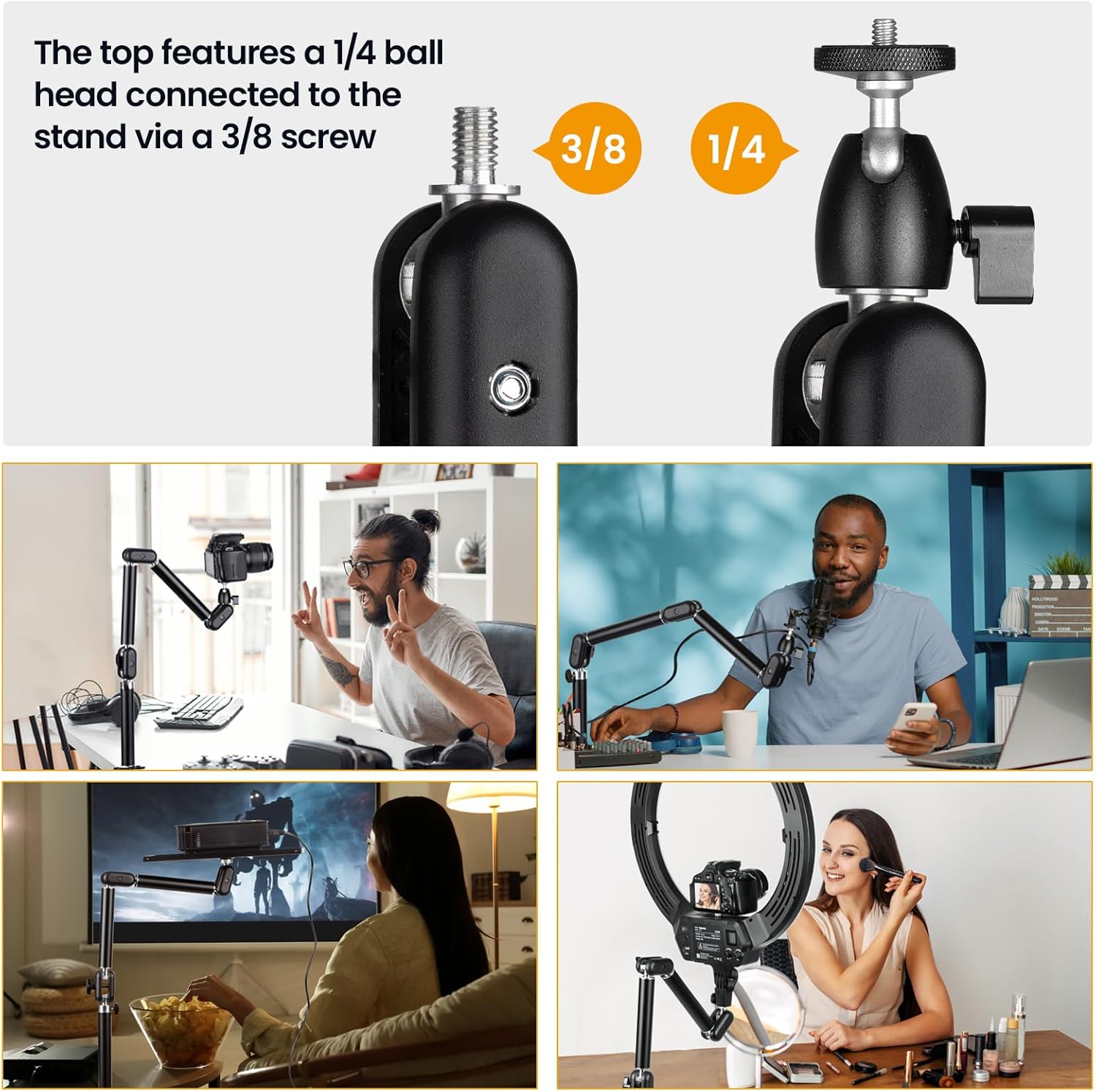 Thumbnail 5 de TARION Trépied supérieur pour caméra avec bras articulé flexible 360° et vis 3/8” / 1/4” (M)