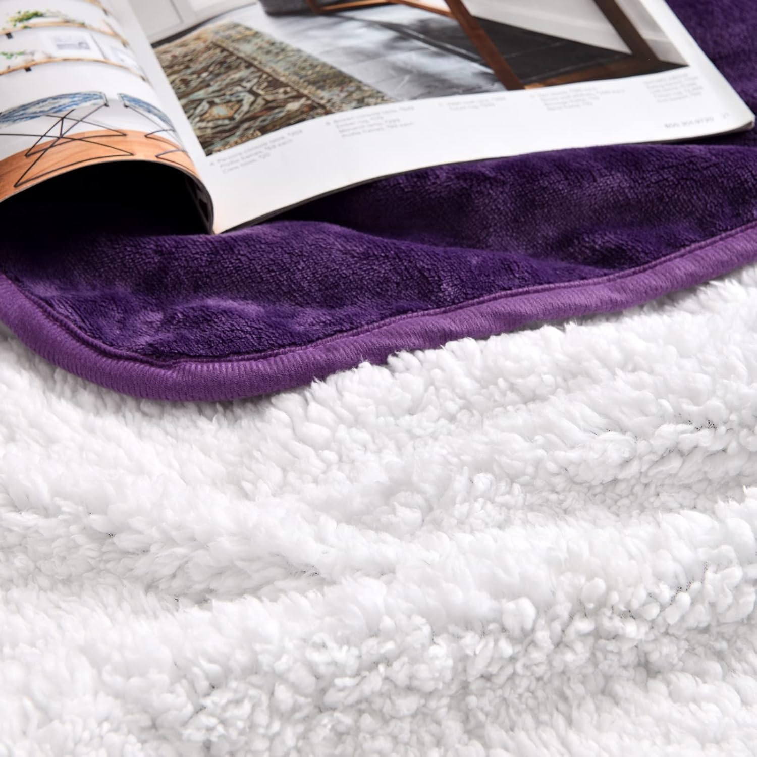 Thumbnail 5 de Yaning wasserdichte Decke für Bett, Couch & Sofa (Dunkelviolett, 152 x 203 cm) – doppelseitig mit Sherpa-Fleece