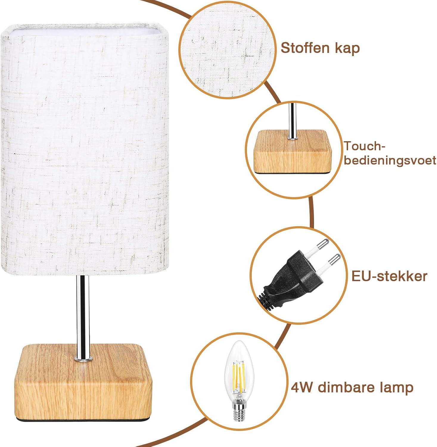 Thumbnail 3 de Jayencer CT4 touch-dimbare tafellamp met linnen kap en E14-ledlamp