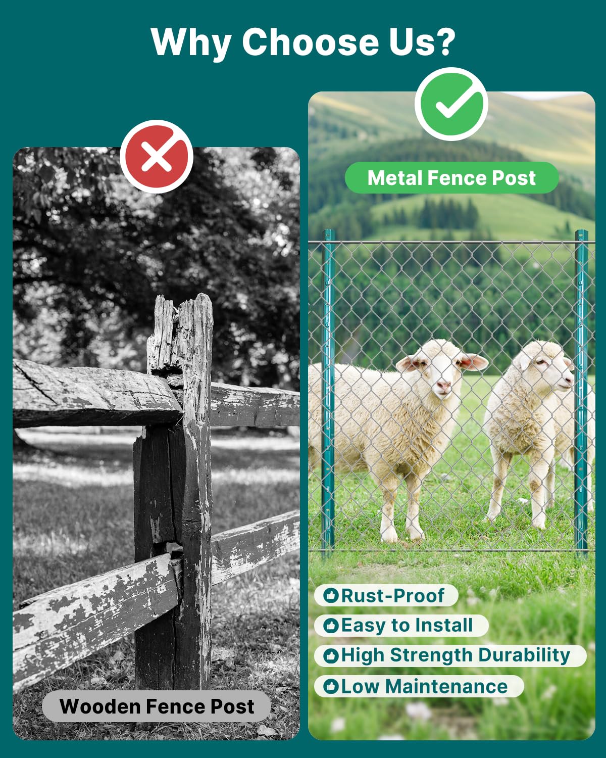 Thumbnail 3 de ARIFARO 121cm / 4ft Metal Fence Posts (Pack of 10) for Wire Fencing