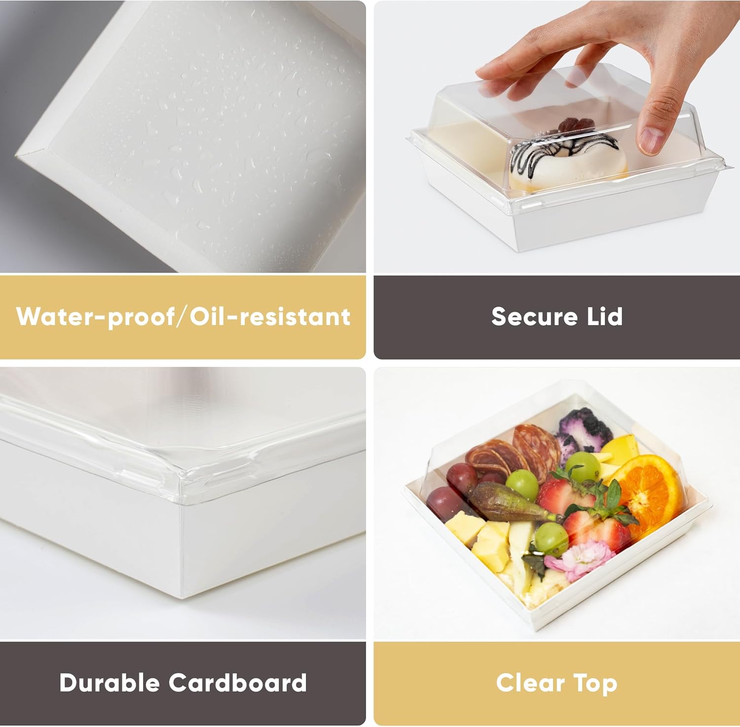 Detalle de Leafiew 50-Pack Small Charcuterie Boxes with Clear Lids (5-Inch) — To-Go Disposable Mini Food Containers, White