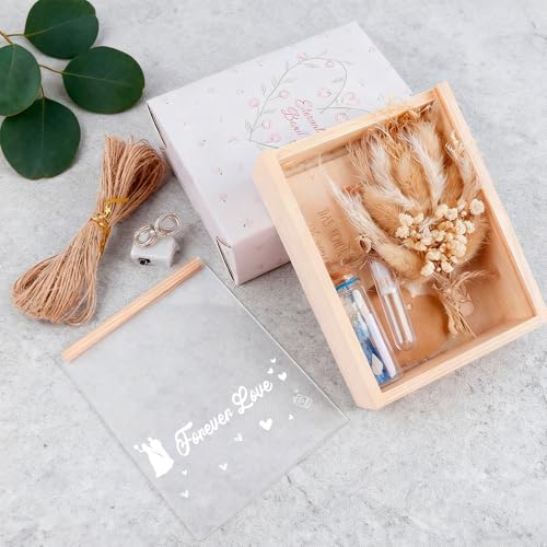 Detalle de Scatola Regalo di Nozze in Legno di Aitsite – Regalo Creativo per Sposi con Fiori Secchi e Catena Luminosa