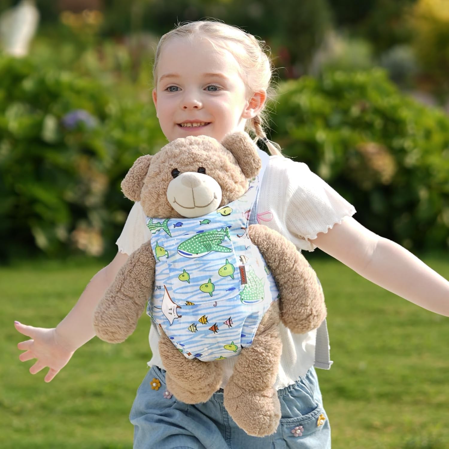 Detalle de GAGAKU Puppentrage für Kinder – Babysimulations-Trage mit verstellbaren Trägern, Blau – Fische im Meer