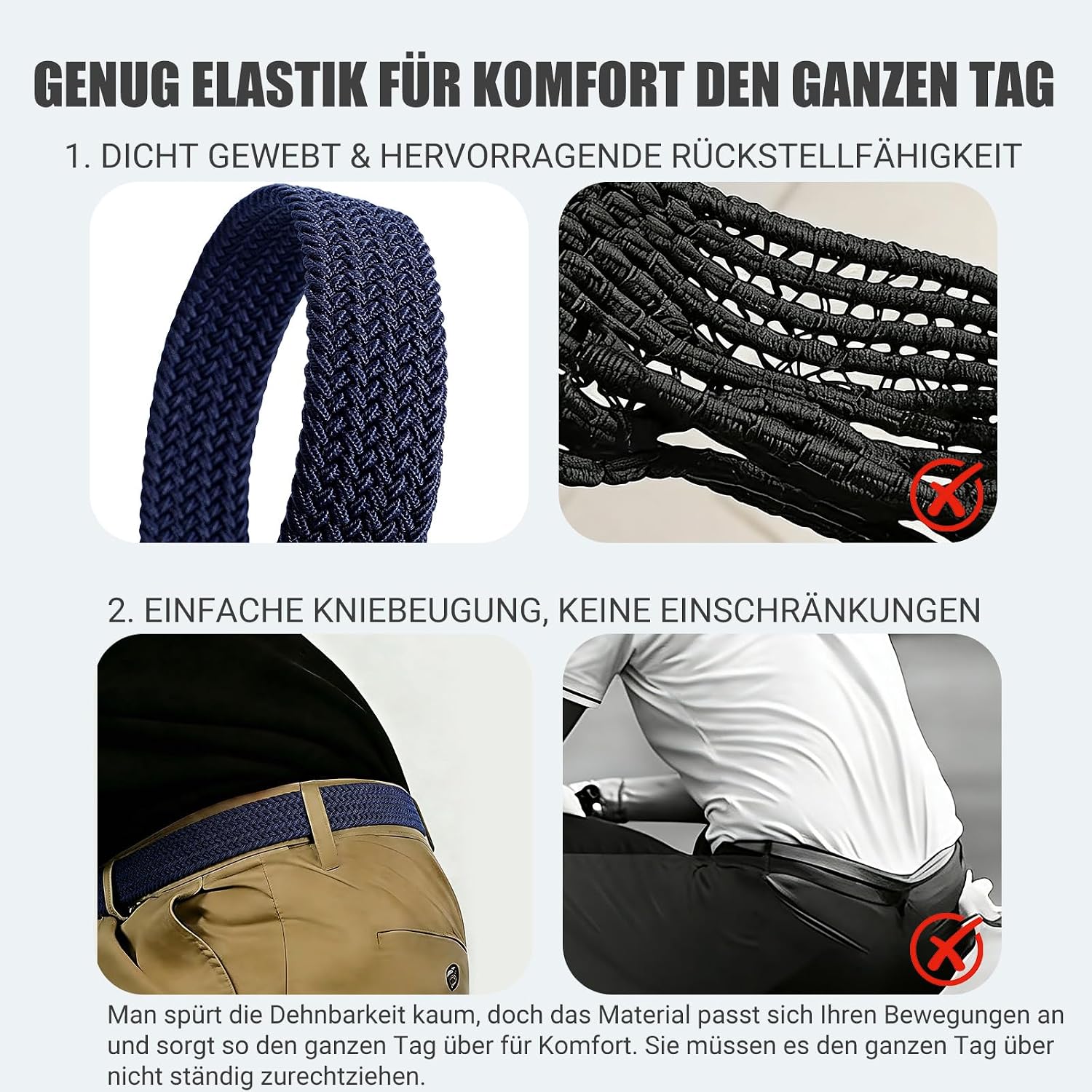 Detalle de VONMELLI Herren Elastischer Gewebter Golfgürtel – Geflochtenes Webmuster, 31–46 Zoll, mit Alloy-Schnalle