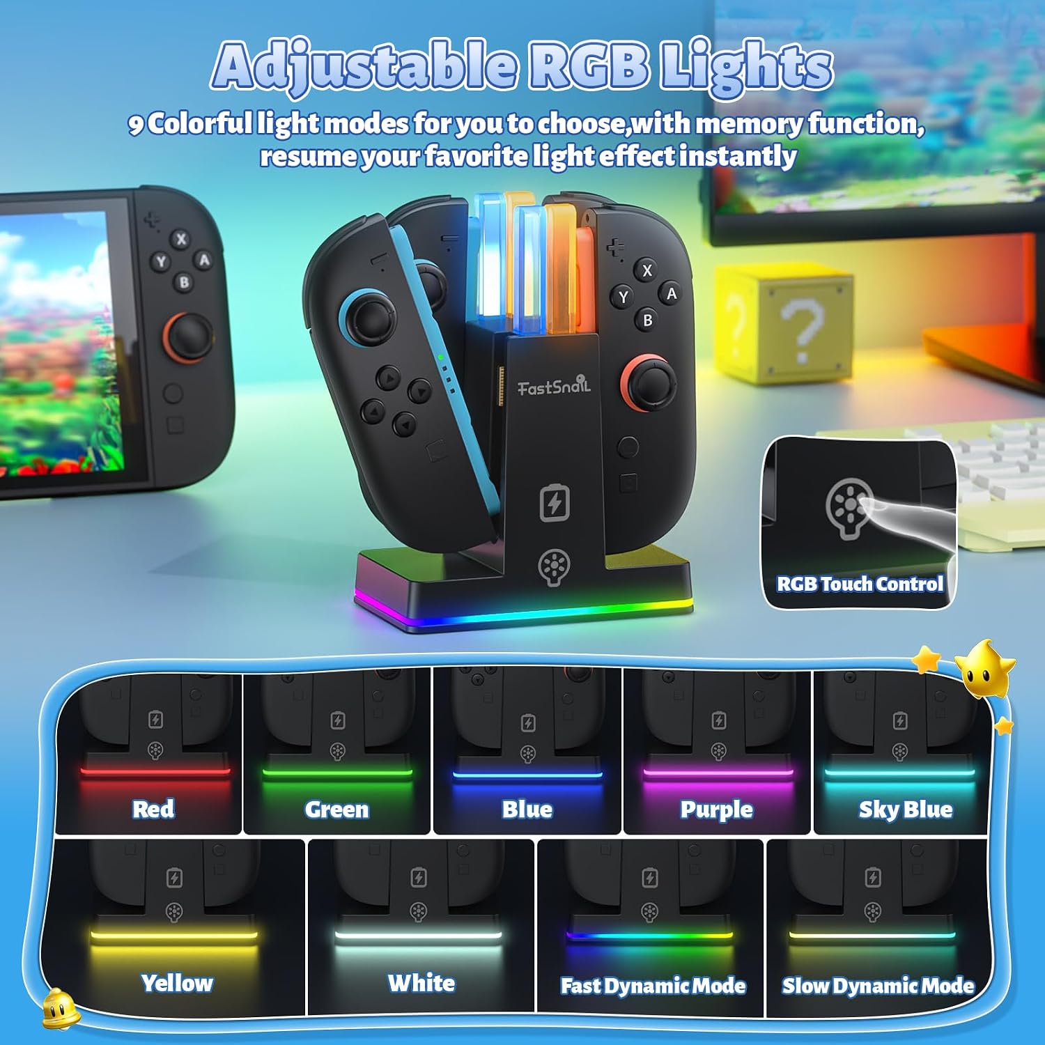 Detalle de FASTSNAIL Charging Dock for Nintendo Switch 2 Joypad with 9 RGB modes