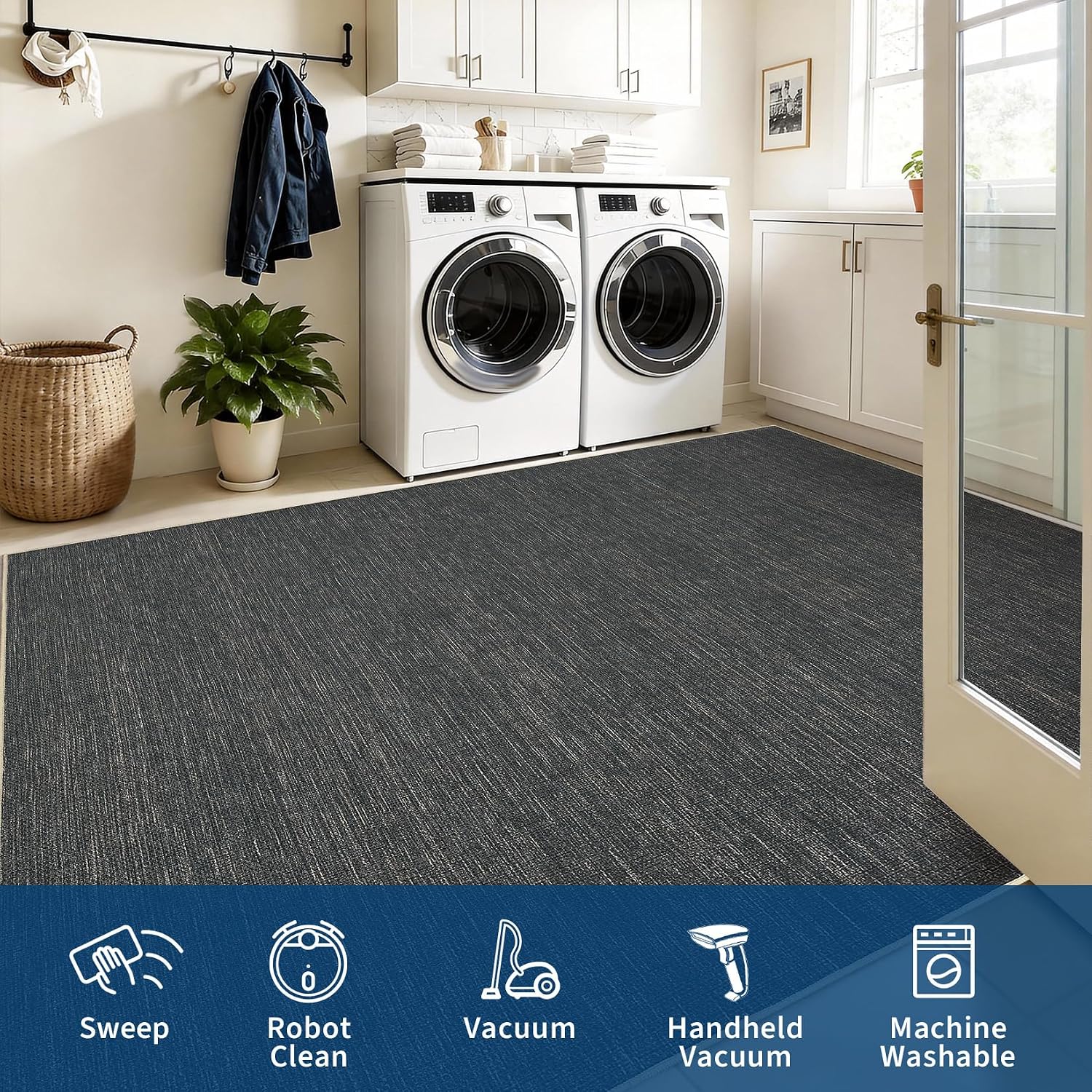 Detalle 1 de GarveeHome Solid Rug Black 6x9 Indoor/Outdoor Area Rug, Washable Low-Pile